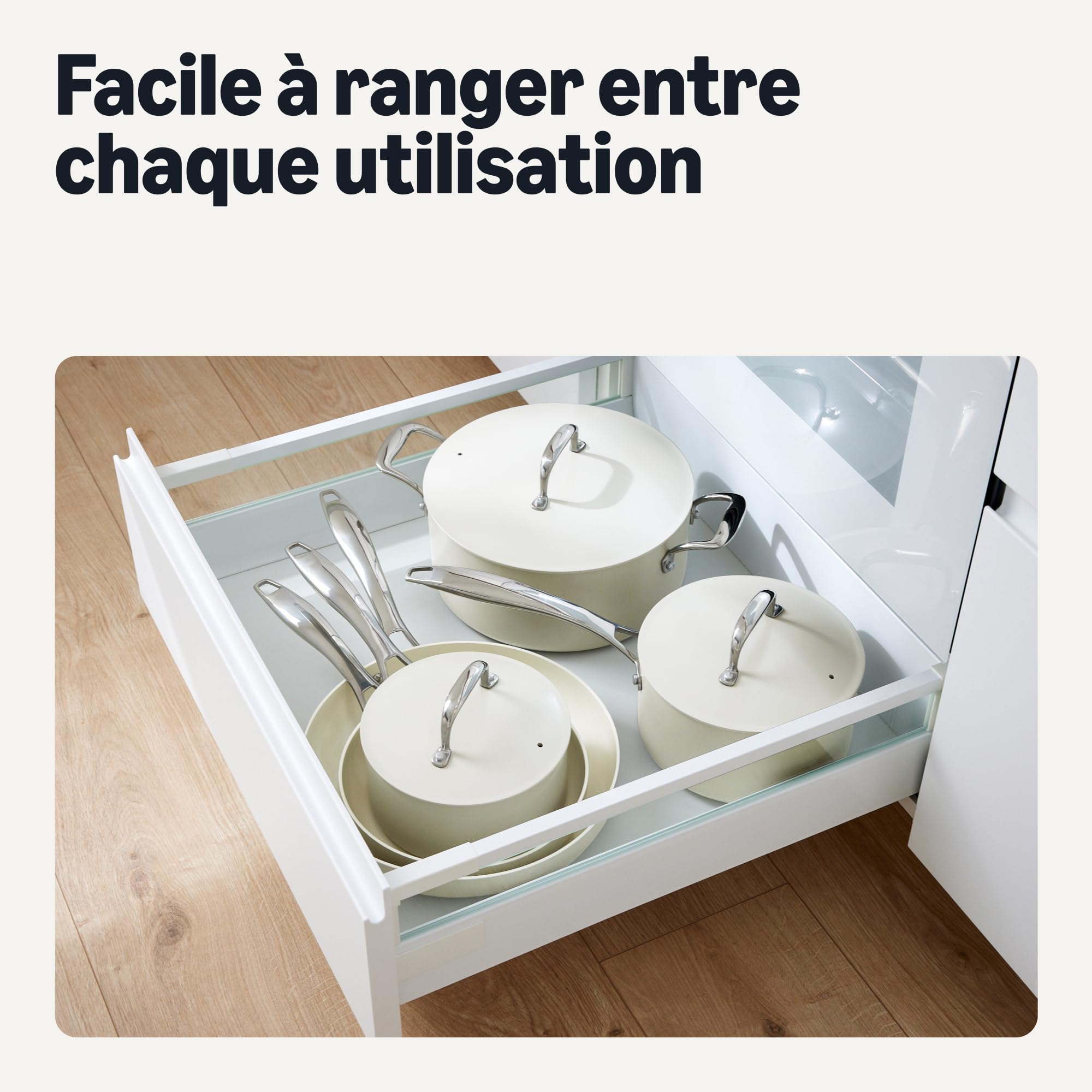 Amazon Basics Lot de 8 Casseroles et Poêles Antiadhésives en Céramique, Compatible Lave-Vaisselle et Four, Compatible Tous Feux, Couleur Ivoire
