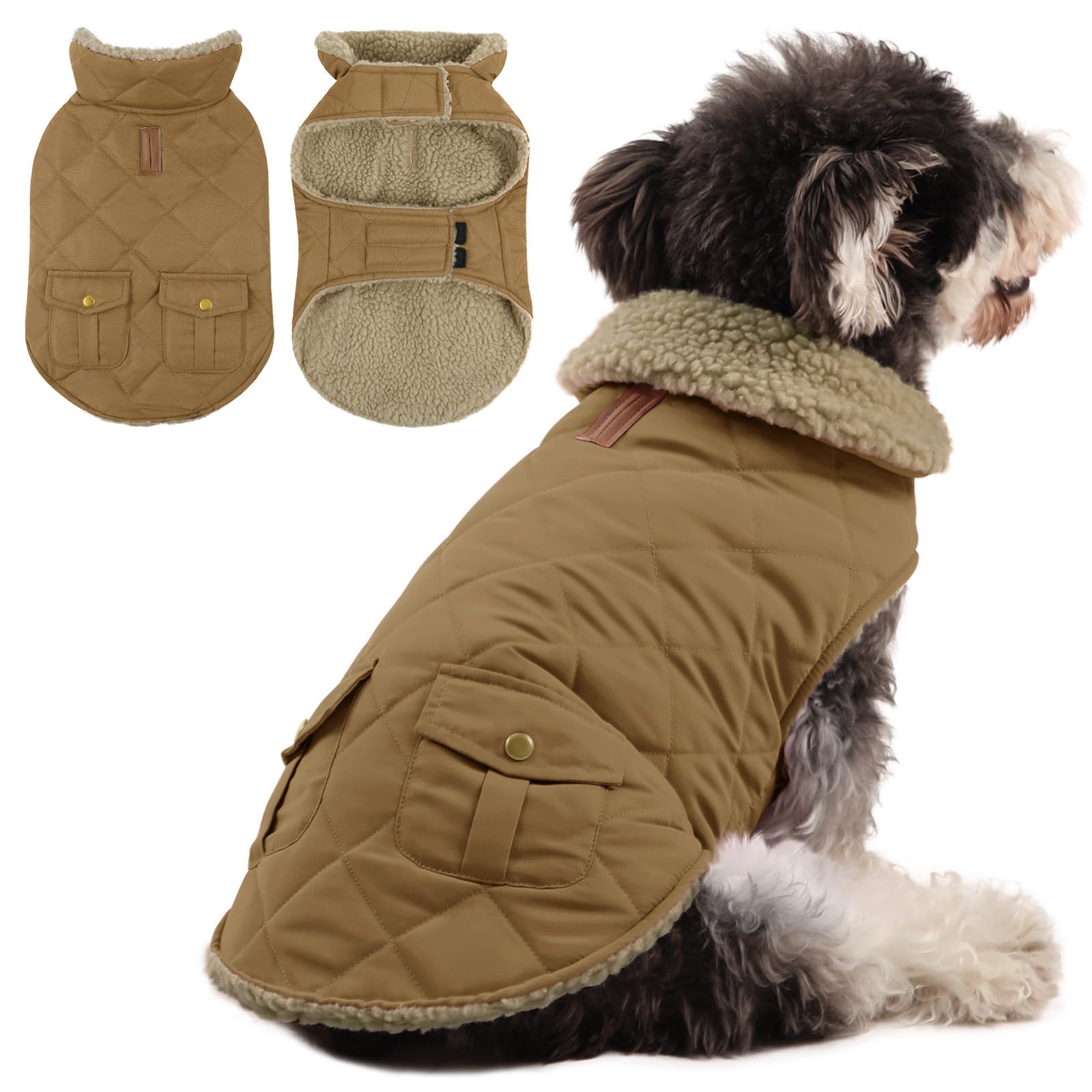 Queenmore Cappotto Cane Grande Caldo Impermeabile Per Bassotto, Bulldog Francese, Greyhound, Border Collie, Labrador, Marrone, XL