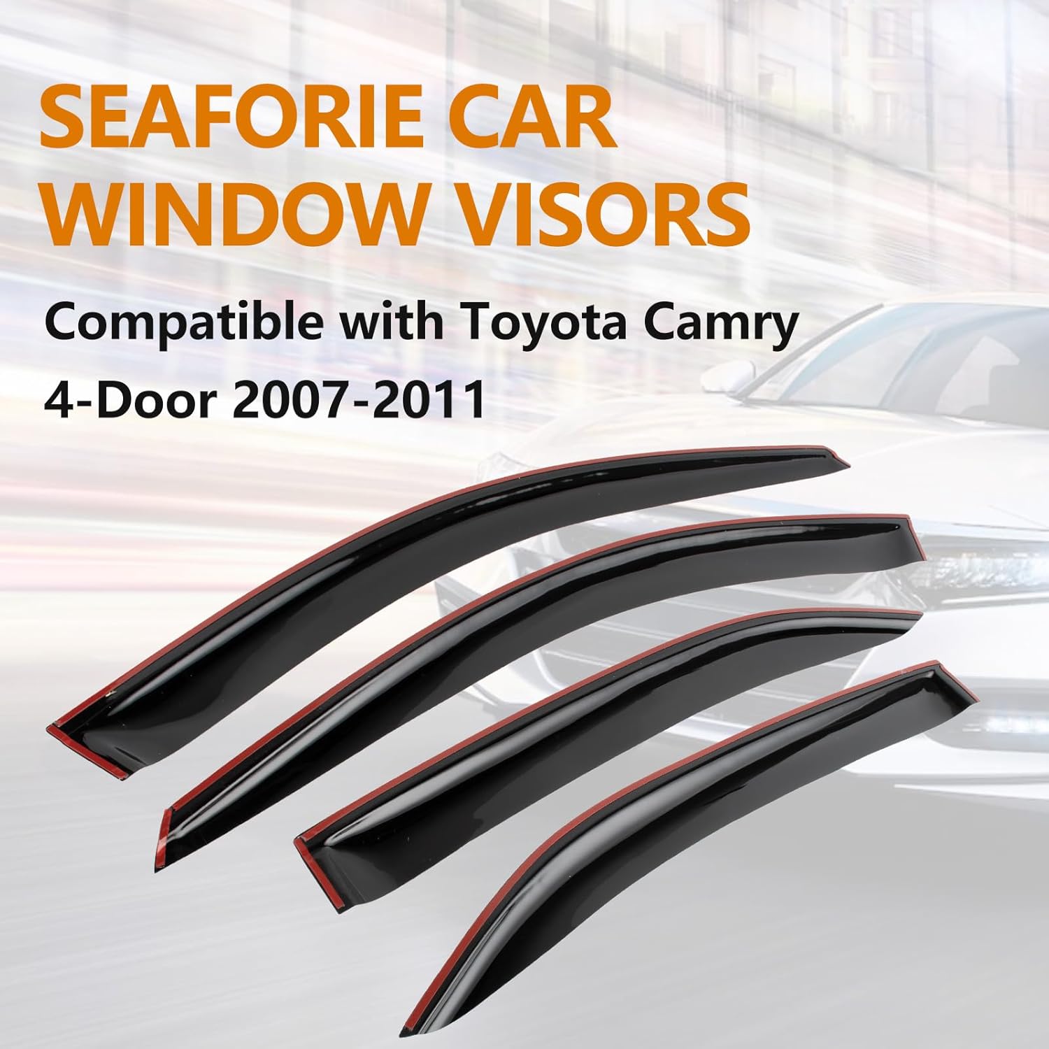 Rain Guards for Car Windows Compatible with 2007-2011 Toyota Camry 4-Door,Smoke Tape-on Type Windows Visors Sun/Rain Guards,4PCS Slim Style Side Window Wind Deflectors