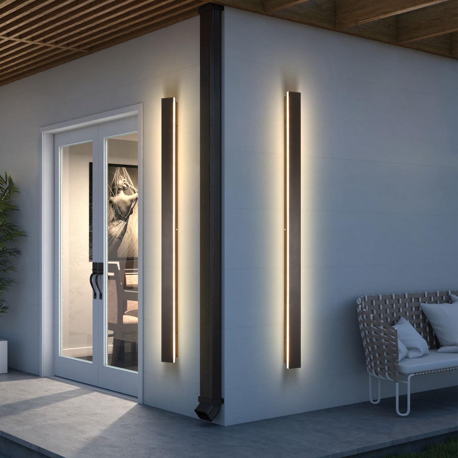 AioTio Modern Outdoor Wall Light, 2pack 70.8inch Black Exterior Lighting Fixture Wall Mount, IP65 Waterproof 3000K Porch Lights Wall Sconce,Long LED Linear Outside Lighting for House,Garage