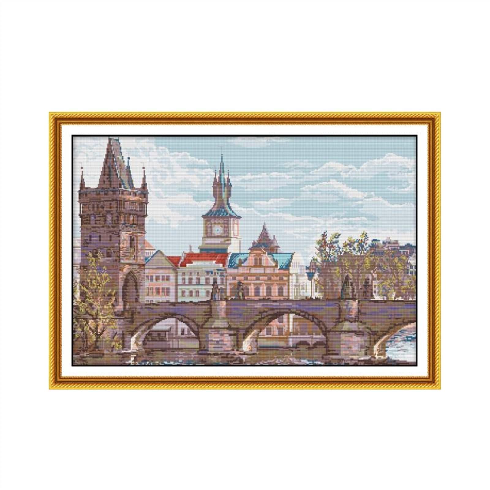 Point de Croix Kit 14ct 11ct Broderie Bricolage Main Pont Bâtiment Couture