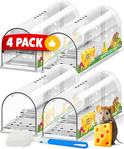 Motel Mouse Humane - Trampas para ratones que no matan, atrapan y liberan, paquete de 4 unidades, reutilizables, fáciles de usar y limpiar, sin