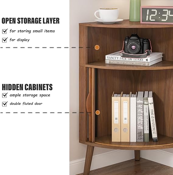 31.5 Small Bathroom Corner Storage Cabinet, Walnut
