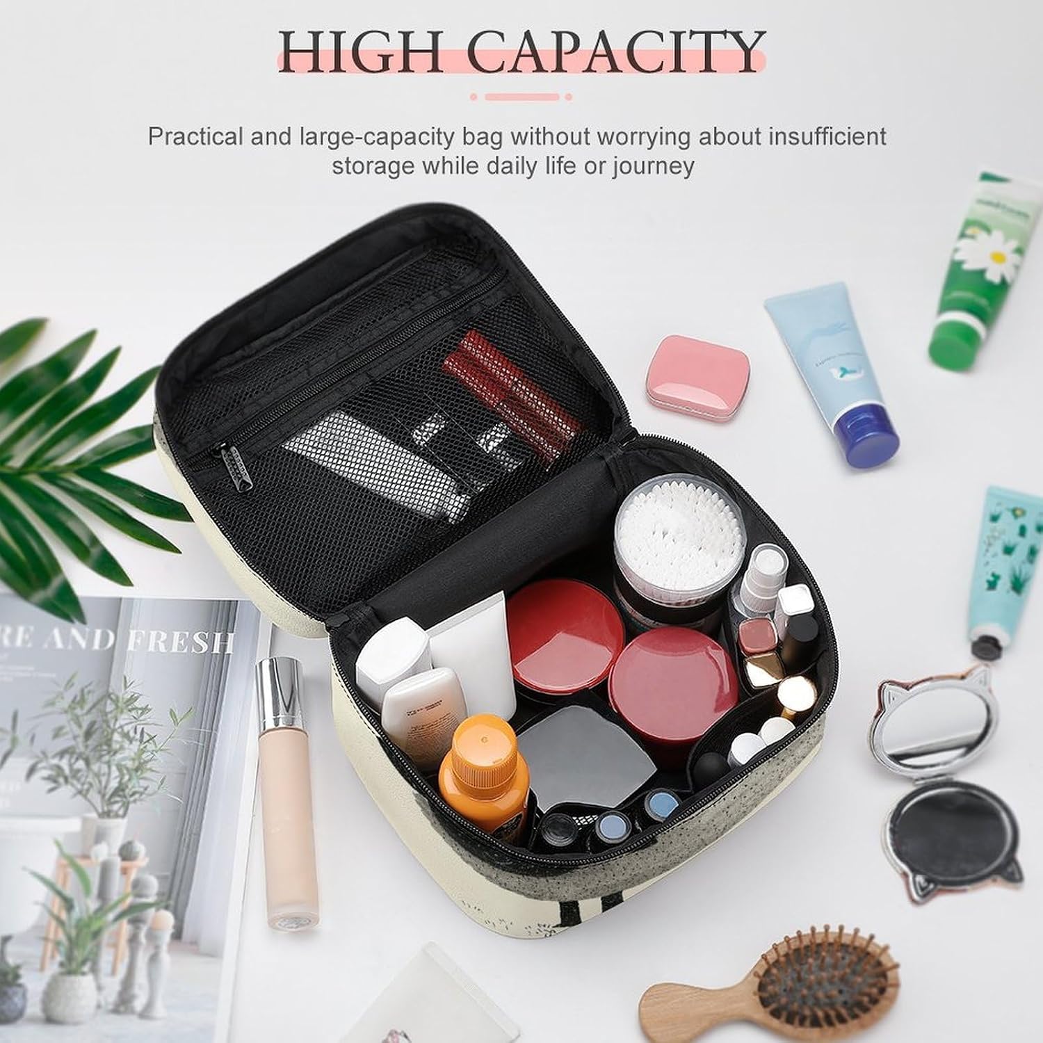 Sheep Makeup Bag with Handle Fashion Portable Travel Toiletry Bag Exquisite Large Capacity Cosmetic Bags Lightweight Travel Accessories Storage Bags for Women image 4