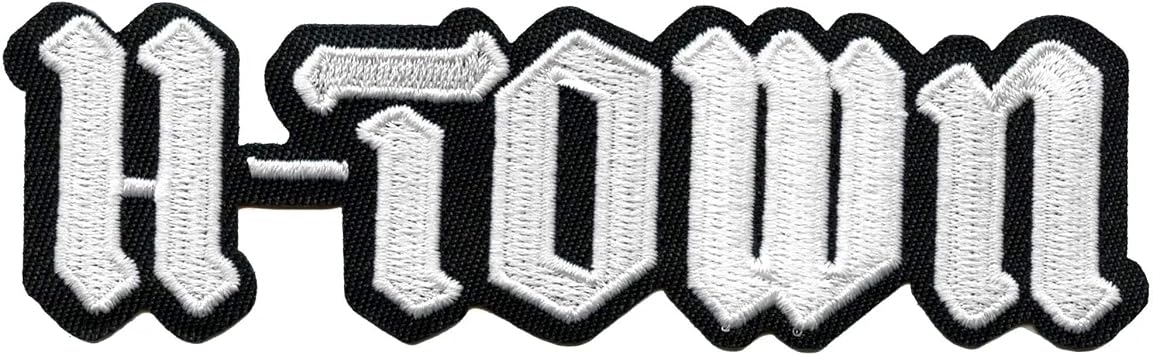 H-Town Houston Old English Patch Black Script Logo Embroidered Iron on