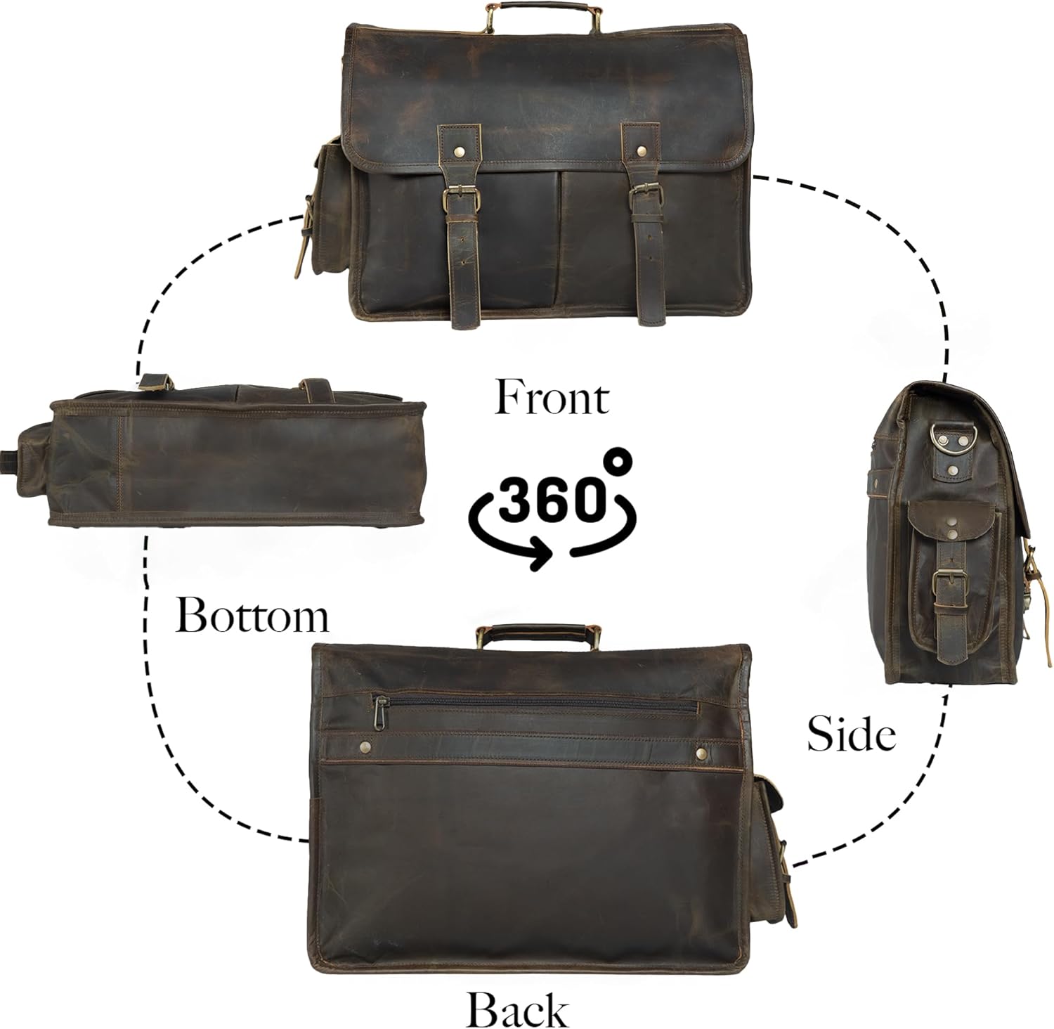 Leather Messenger Bags for Men and Women 16 Inch Laptop Office Briefcase Satchel