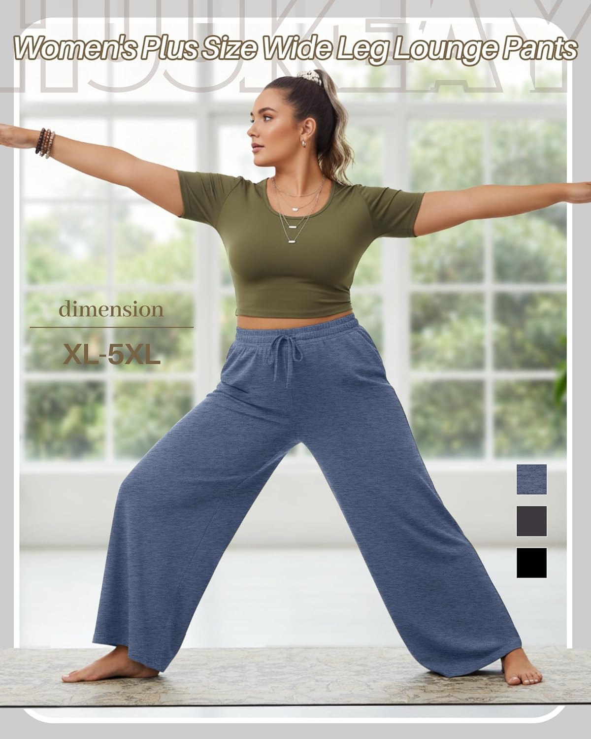 Huukeay 3 Pack Women's Plus Size Wide Leg Lounge Pants, Drawstring Baggy Yoga Pants Casual Loose Sweatpants