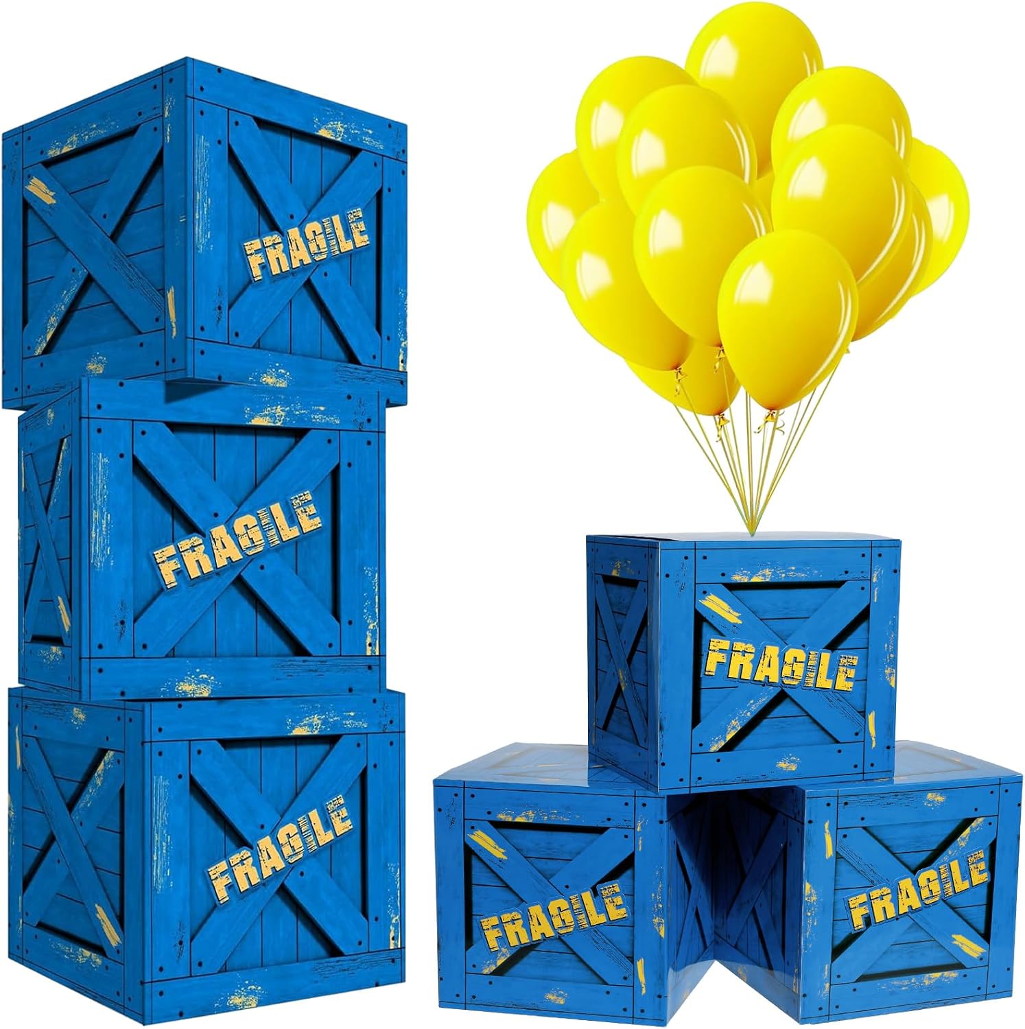 Qilery 16 Pcs Balloon Box Party Military Supply Fragile Loot Drop Box Party Favors with Yellow Balloons Entertainment Theme Birthday Activities Box for Birthday Christmas