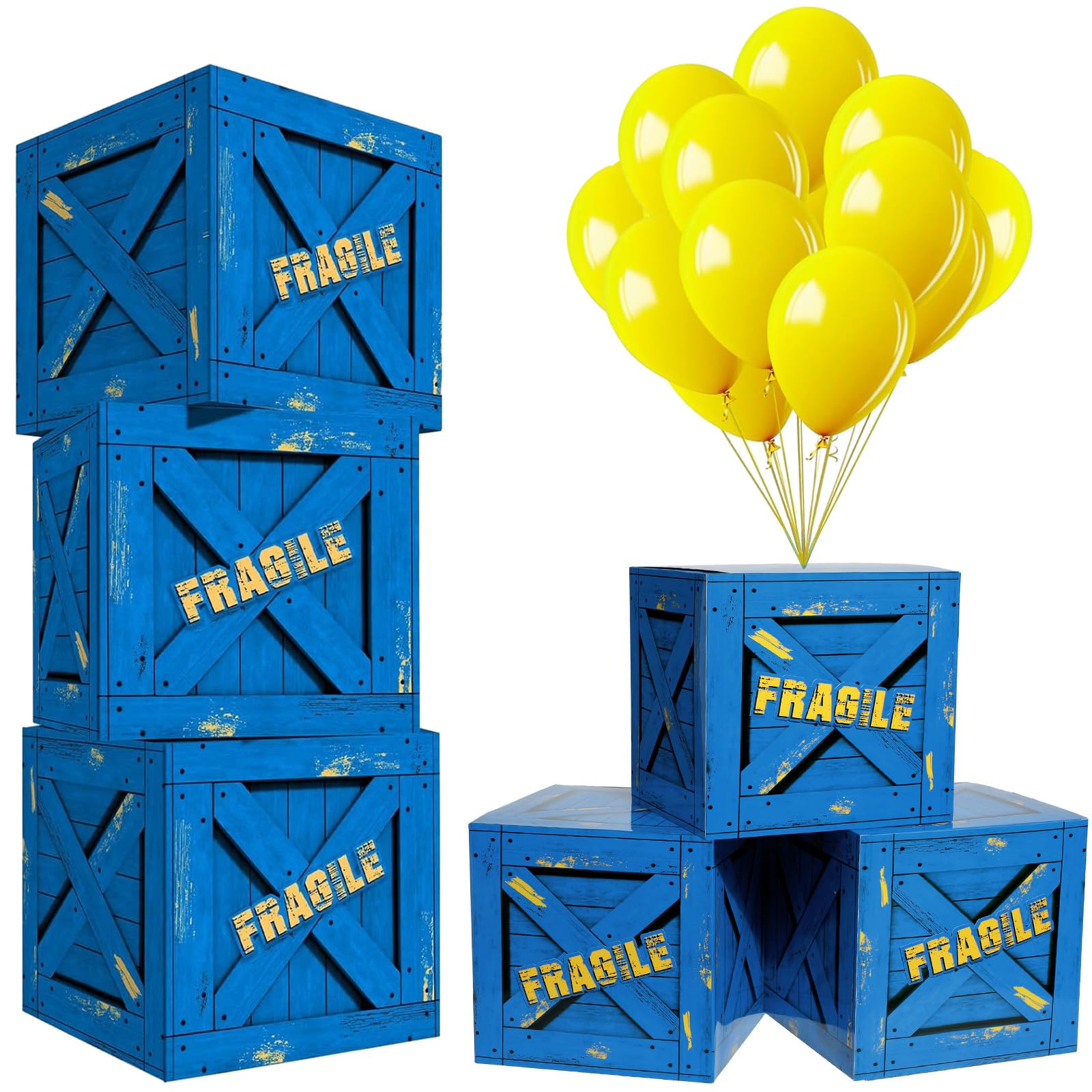 Qilery 16 Pcs Balloon Box Party Military Supply Fragile Loot Drop Box Party Favors with Yellow Balloons Entertainment Theme Birthday Activities Box