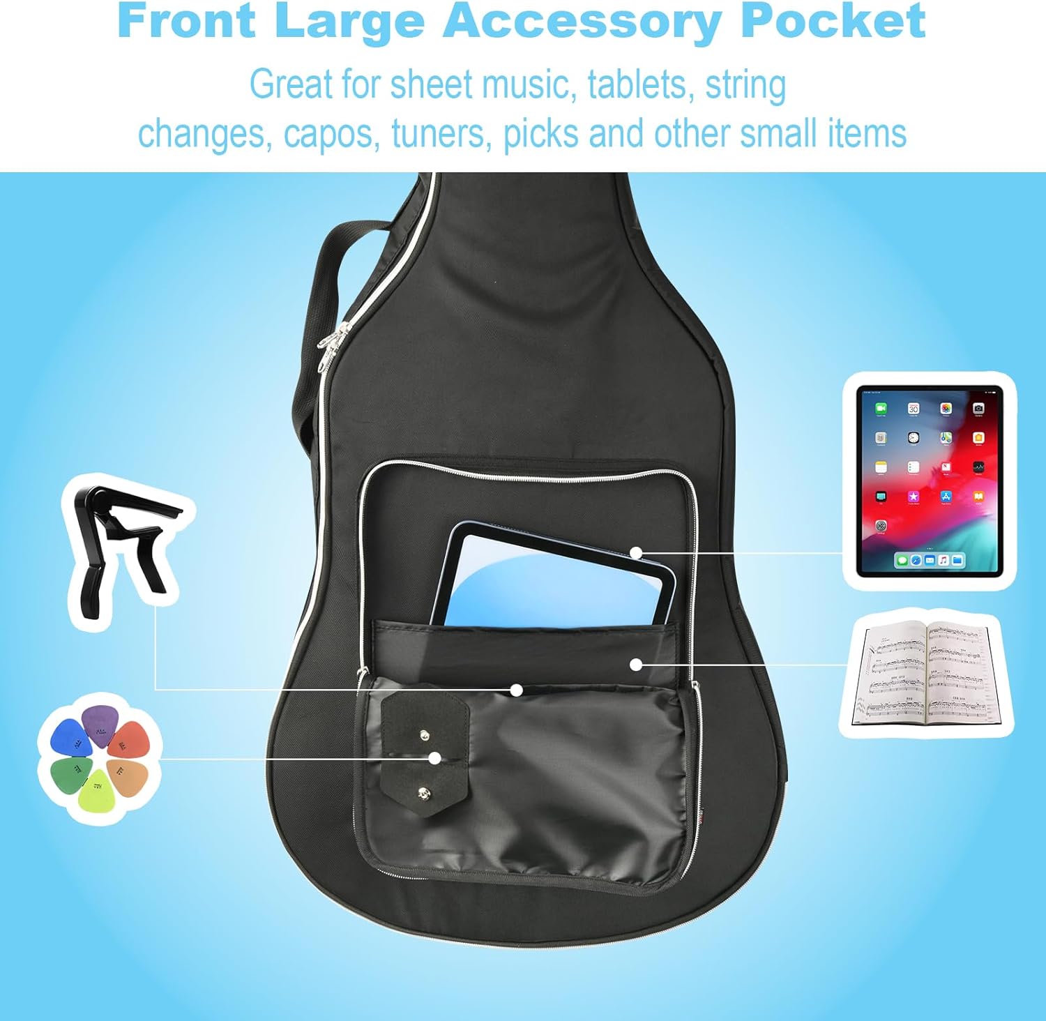 TXEsign 1 Pack Acoustic Guitar Bag Carrying Case for 40/41 Inch Acoustic Guitars, Thick Padding Guitar Case Gig Bag with Adjustable Shoulder Strap and Accessory Pocket (Case Only)