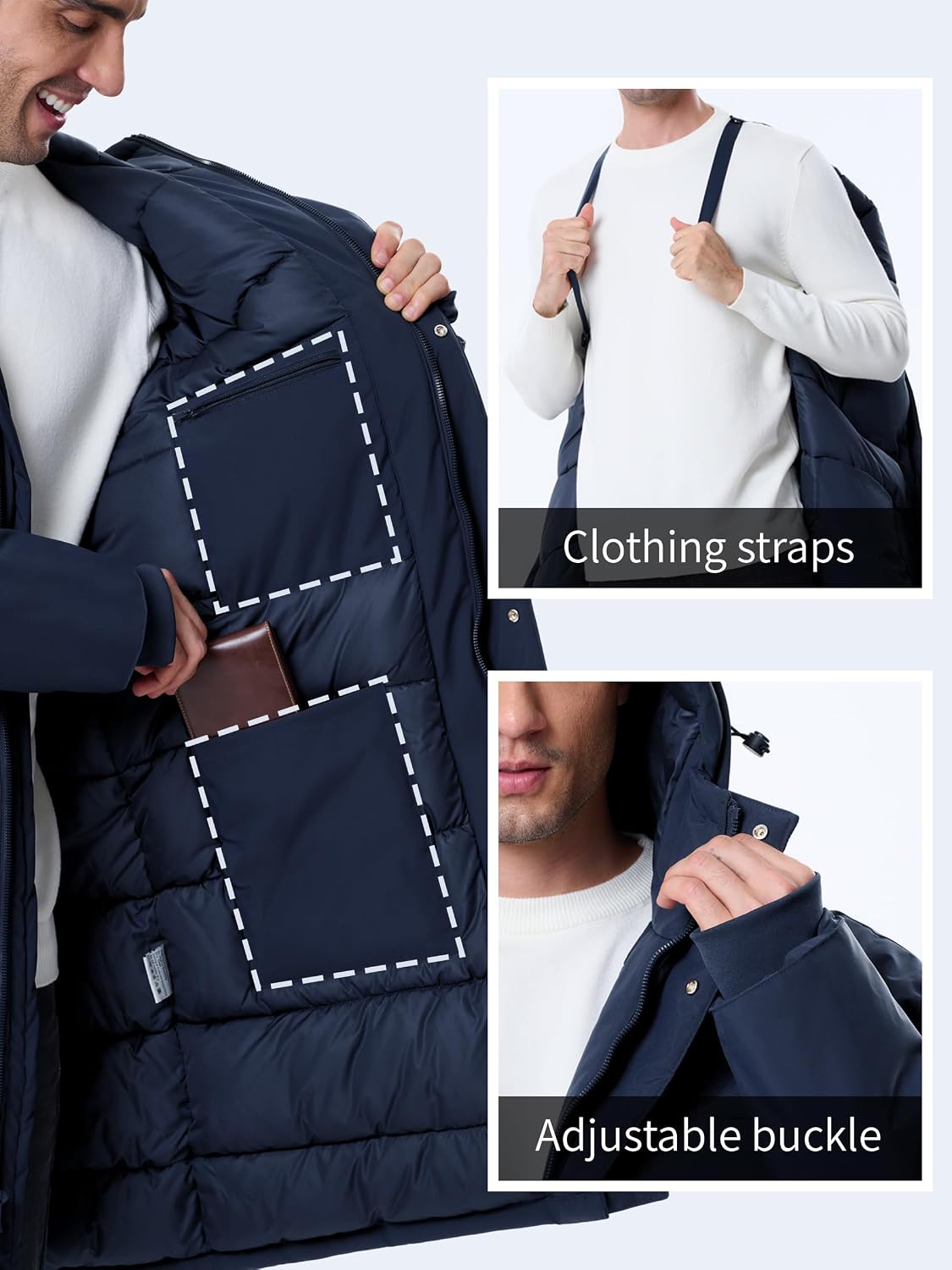 UIQUR Men's Long Winter Coat Hooded Warm Puffer Jacket Water Resistant Thicken Down Outerwear Windbreaker Parka