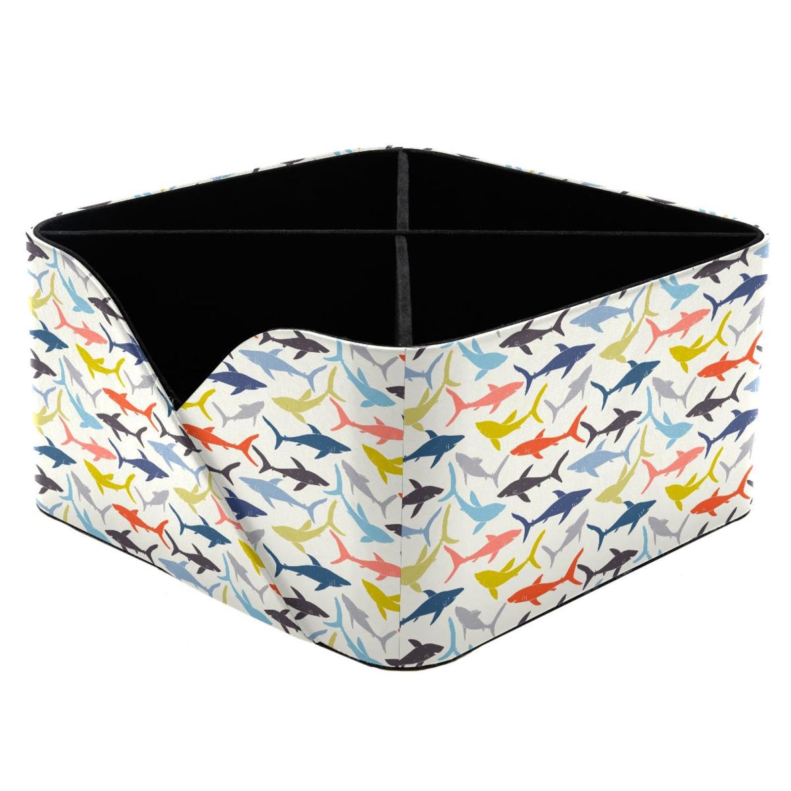 KengjuTesu Sea Life Underwater Sharks Silhouettes Pattern Desktop Organizer Pen Holder, Rectangular Pencil Cup for Office, Study and Makeup Stations