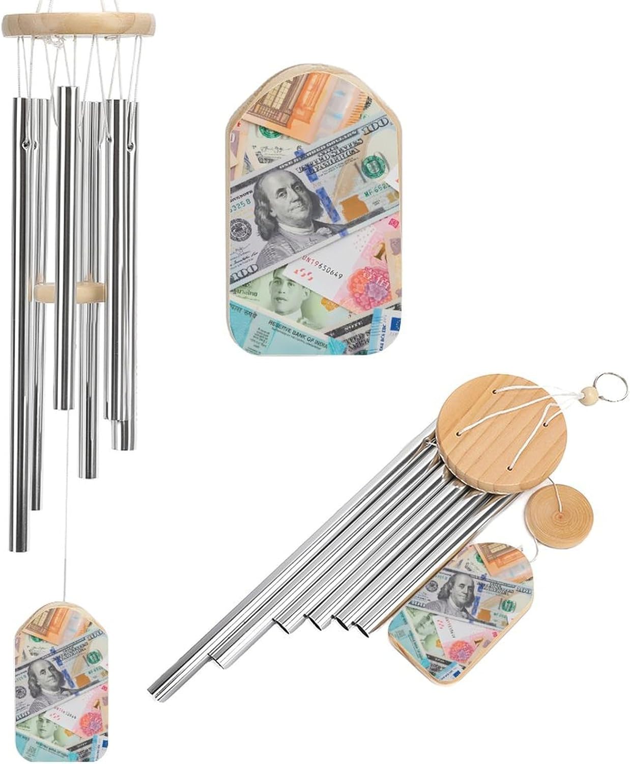 World Dollars Wooden Wind Chimes Deep Tone Memorial Windchime for Outside Garden Home Decoration