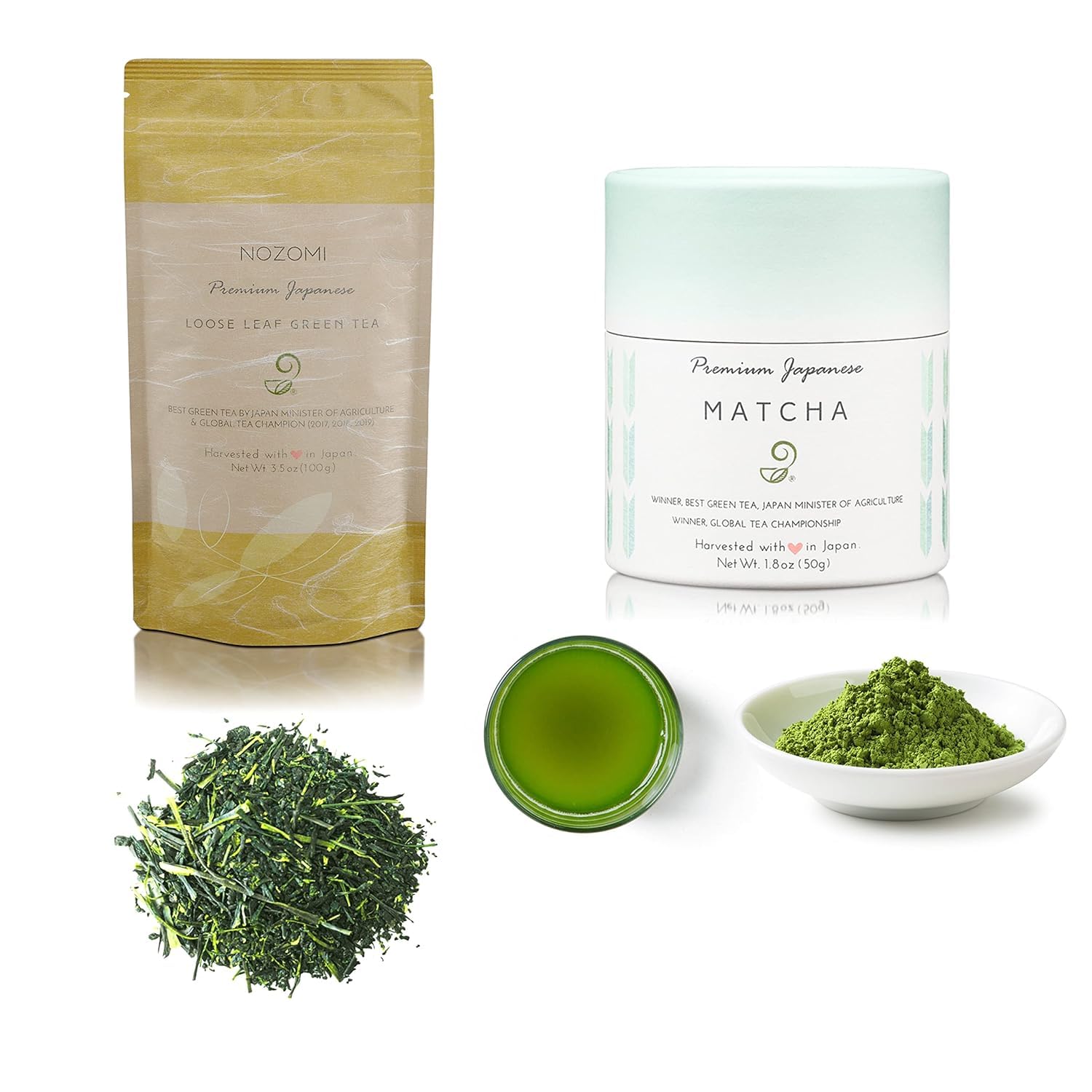 Matcha and Nozomi Tea Assortment from Japanese Green Tea Co Single Origin Non-GMO All-Natural Japanese Tea Set No