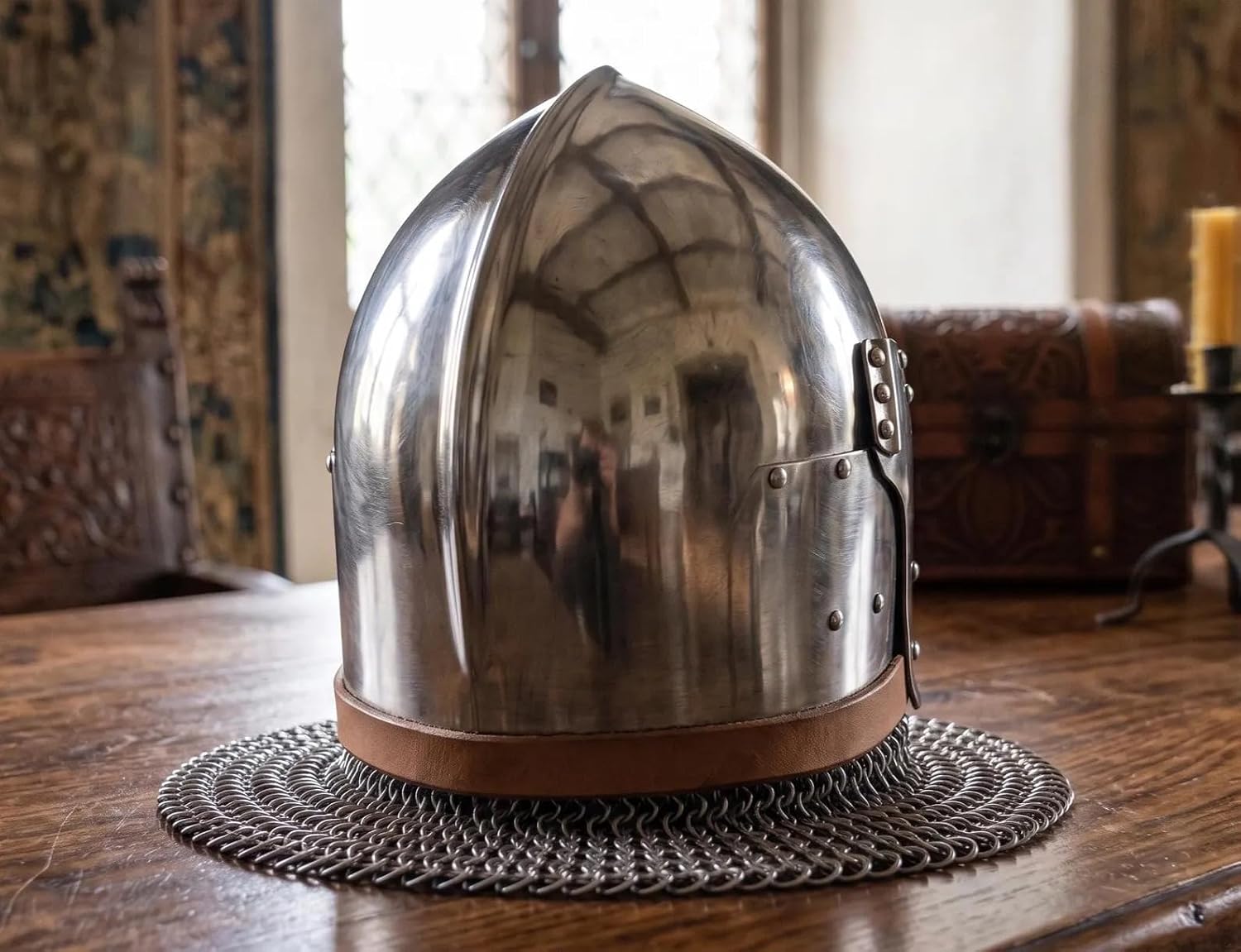 Handmade Medieval Great Helm Steel Knight Helmet, 16 Gauge, Sponge Padded, for LARP, Cosplay, Reenactment, Adult Size 24 to 25 Inches