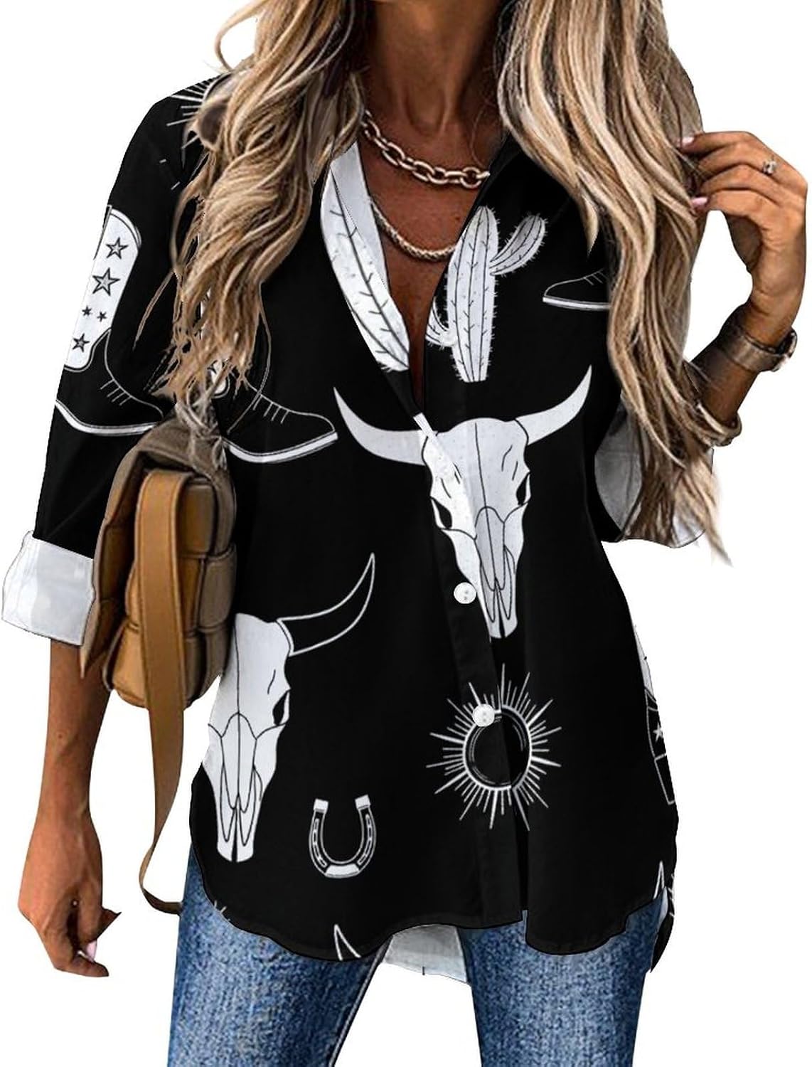 Clauses Button Down Shirts for Women Long Sleeve Shirt Irregular Hem Casual V Neck Blouse Fit Tops