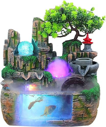 Jstcmadby Fuente de mesa para interiores, fuente de agua de rocalla para decoración de escritorio con atomizador de escritorio y luz para el hogar,
