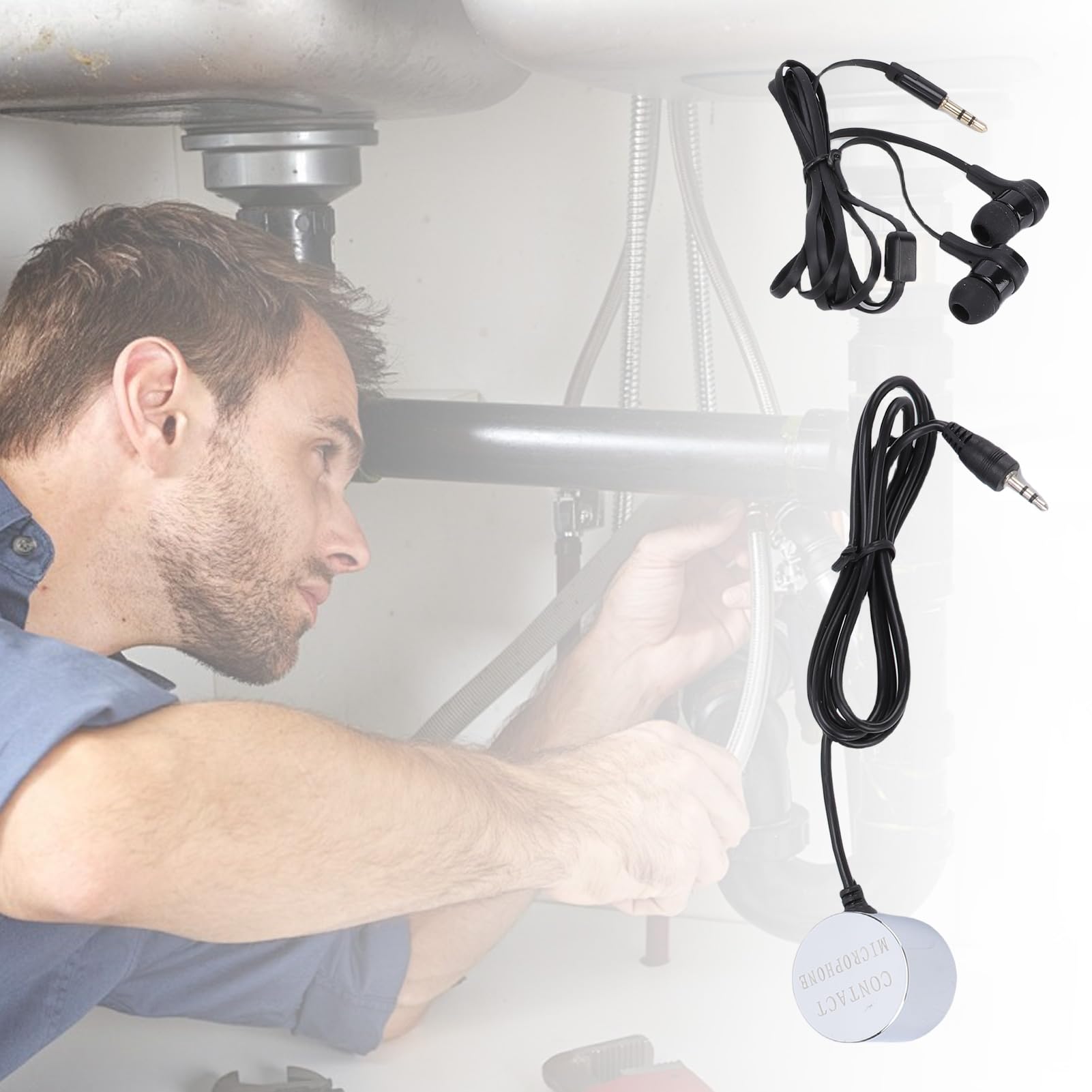 Asixxsix Detector de Fugas de Agua, Sensor inalámbrico portátil con sondas duales y Auriculares, sensibilidad de -70 dB, para tuberías, hormigón, Acero, Obras de construcción (Enchufe de la UE)