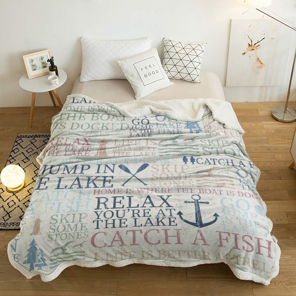 Ultra Soft Reversible Throw Blankets 50" x 60" Nautical Anchor Lamb Cashmere Blankets for Bed/Couch, Lake Life Sailboat