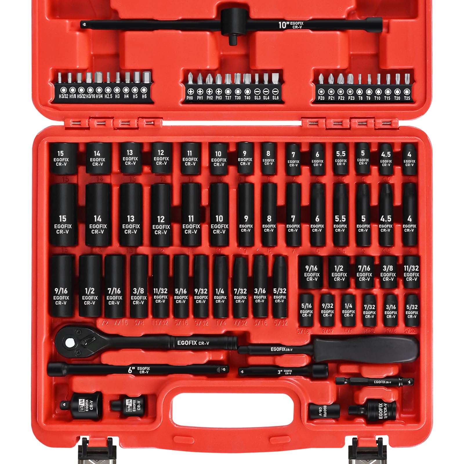 EGOFIX 90-Piece 1/4 Inch Drive Impact Socket Set