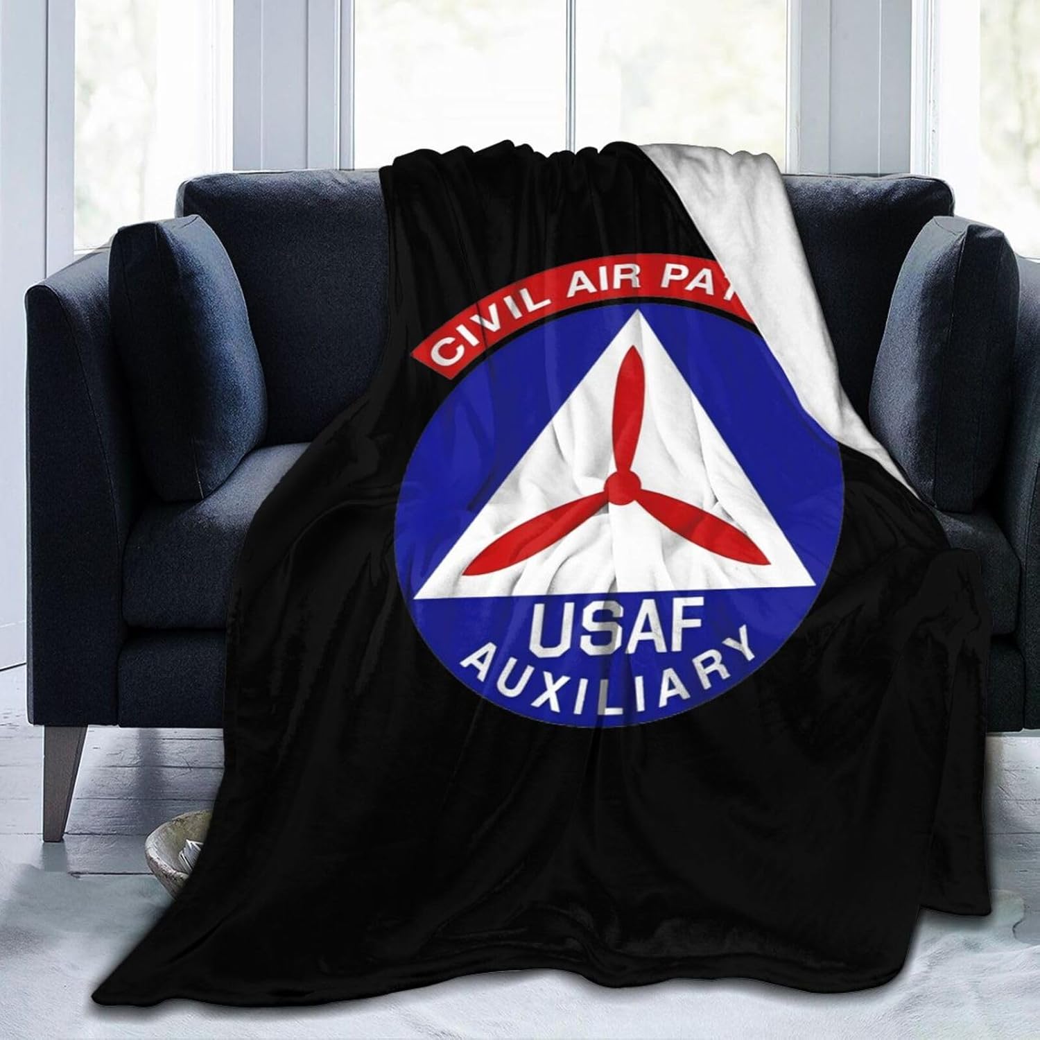 Civil Air Patrol Throw Blanket - Soft Plush Fleece Blanket for Couch, Bed, Sofa - Home Decor Cozy Blankets Gifts for Men, Black, 50x60 Inches