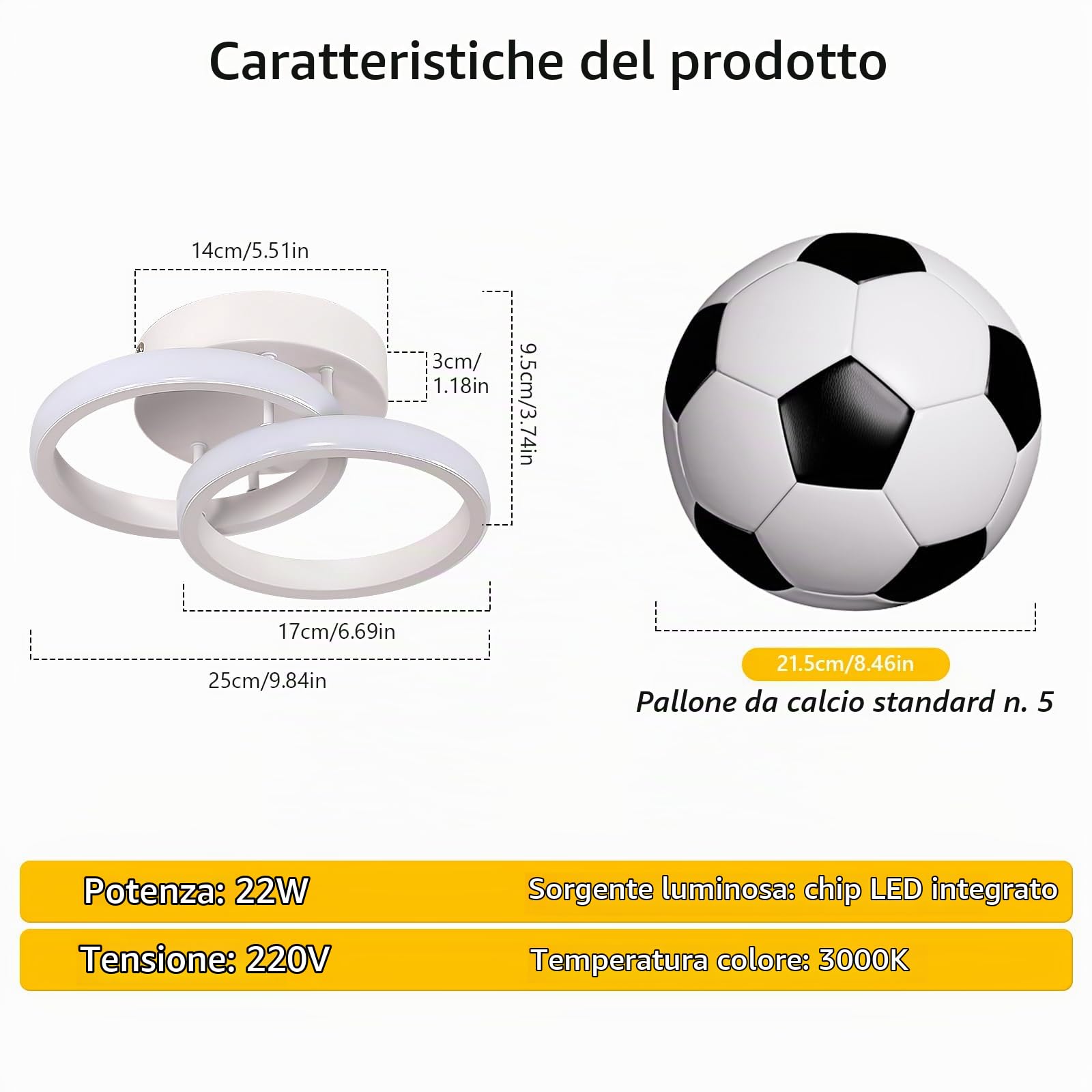 Plafoniera LED Soffitto 2 Pezzi, 22W 2475LM Rotondo Lampadario LED Soffitto Bianco, Moderna Lampada in Acrilico per Camera da Letto Cucina Soggiorno Corridoio, Bianco Caldo 3000K, Ø25CM