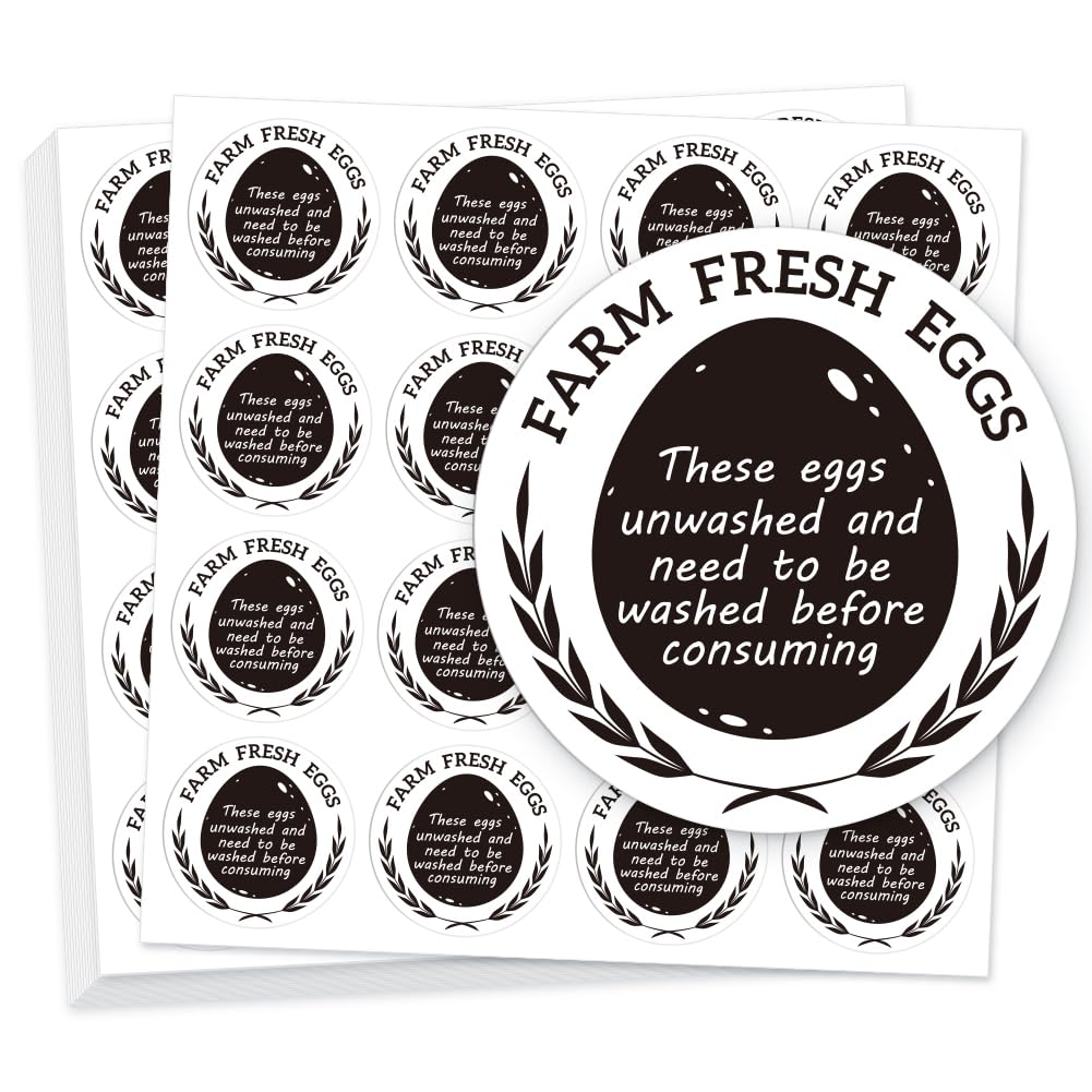 GOMAKERER 320 Pcs Egg Carton Labels, 5cm Round Farm Fresh Egg Sticker PET Adhesive Egg Packaging Sticker for Box Container Carton Farm Supplies