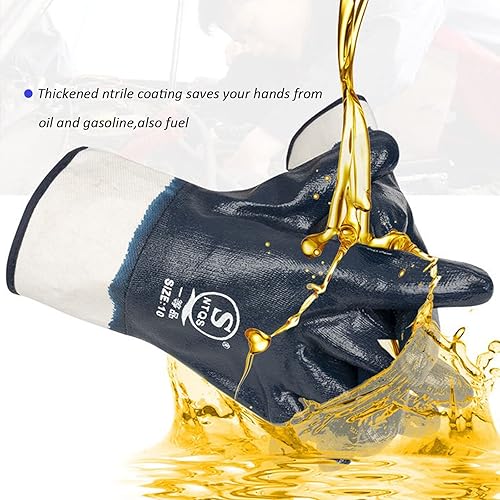 Miniatura 5 de Guantes de aceite azul para hombre, guantes resistentes al aceite resistentes al agua para entrega de combustible, guantes con revestimiento de