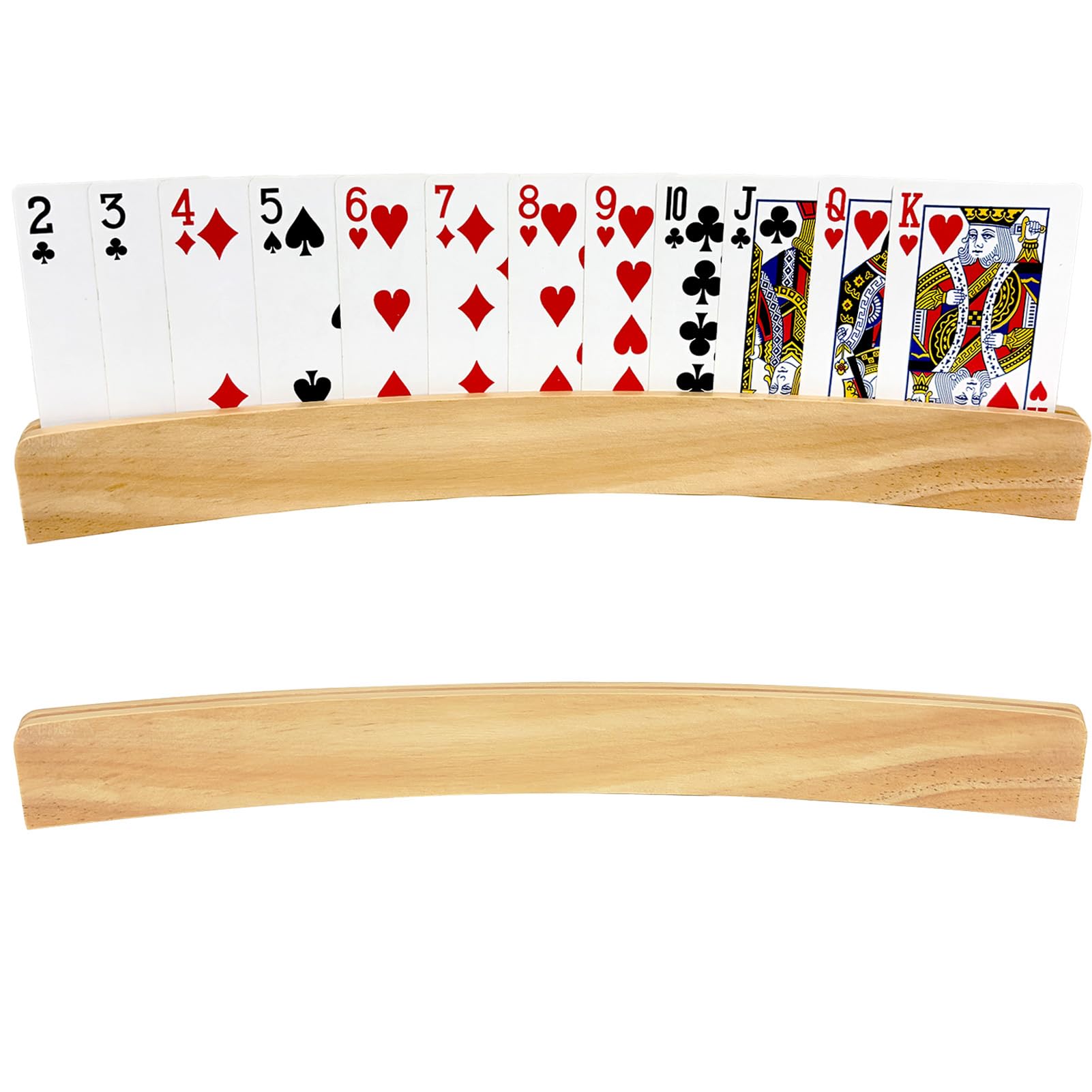 Rivvra 2 Pcs Wooden Playing Card Holders, Solid Wood Curved Uno Card Holder Stands for Poker, Bridge, Uno Card Game Cards, Hands-Free Game Card Organizer Racks for Table Games