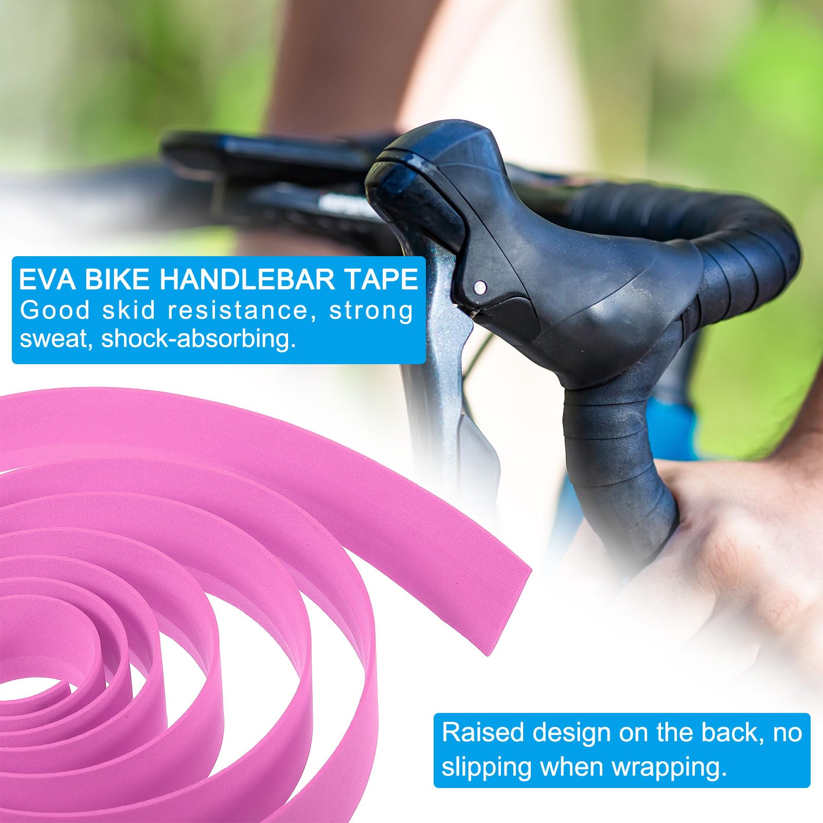 PATIKIL Bike Handlebar Tape, 2 Pack EVA Handle Grip Wraps Non-Slip Bicycle Bar Tape with Silver End Plugs for Racing Bicycles Pink - Image 4