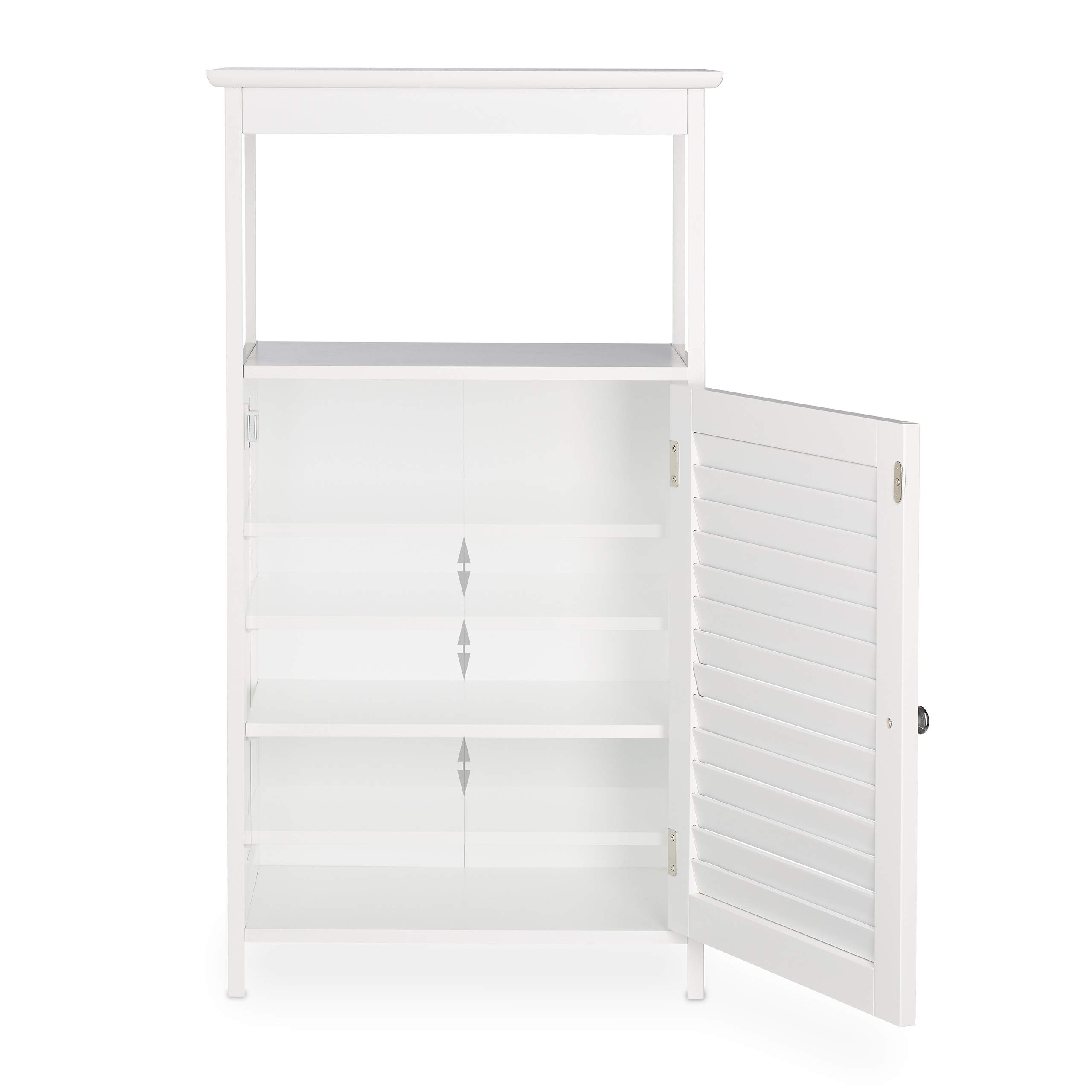 Relaxdays Mobiletto da Bagno, 3 Scomparti, Porta a Lamelle, Scaffale da Terra, per la Cucina e Il Corridoio, Bianco