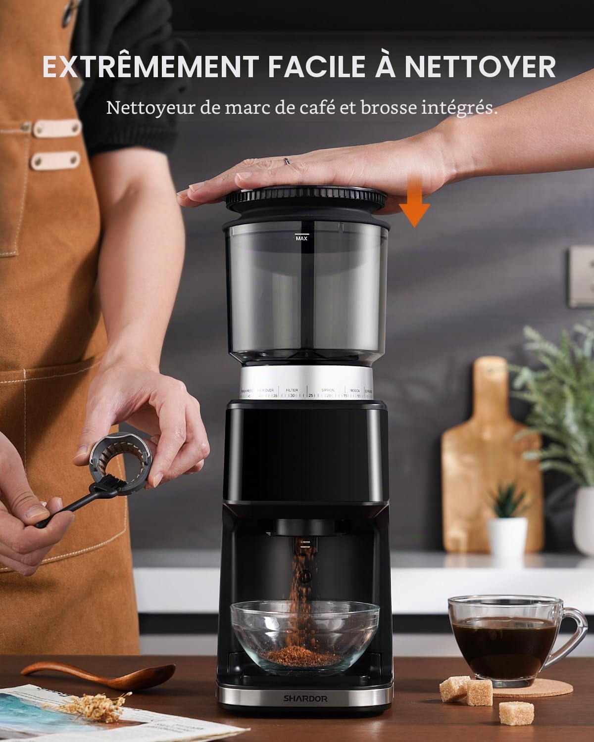 SHARDOR Moulin à Café éLectrique à Cône, 51 RéGlages De Mouture Fine Moulin à Café, Acier Inoxydable Avec RéGlage De La Tasse Et De L'Heure, Reconnaissance Automatique Du Porte-Filtre, écran LCD