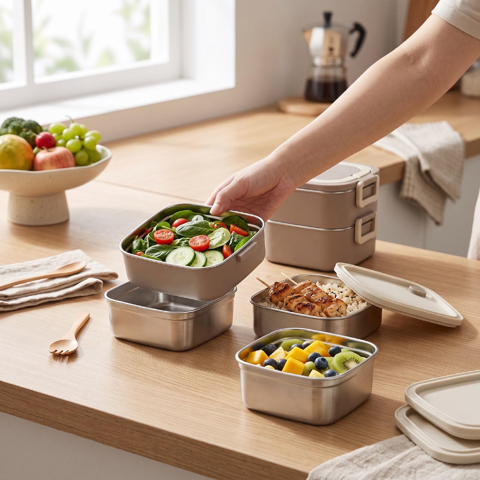 Caja de Almuerzo de Acero Inoxidable 2100ML con Bolsa Aislante