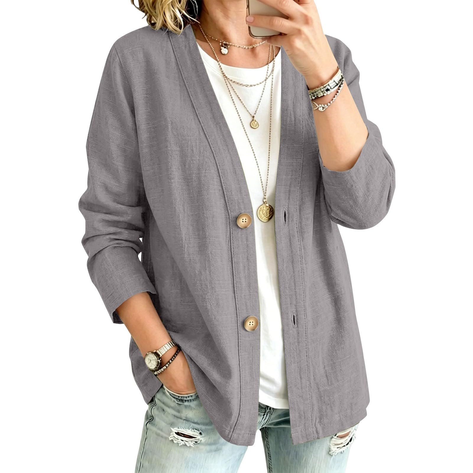 Cardigan da donna, traspirante, lavorato a maglia, aperto, per le mezze