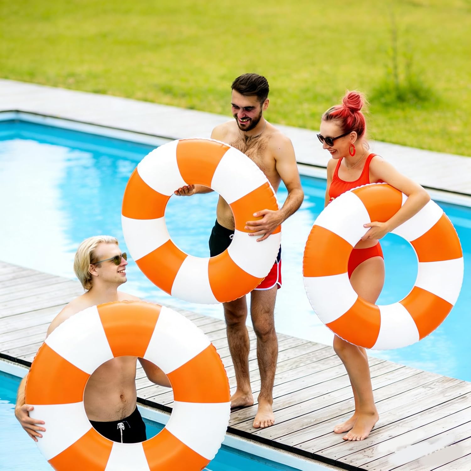 33 inch Inflatable Pool Floats for Adults- 2 Pack Striped Floaties Pool Tubes Swim Rings Inflatable Pool Float for Swimming Pool Party Lake Beach Adults