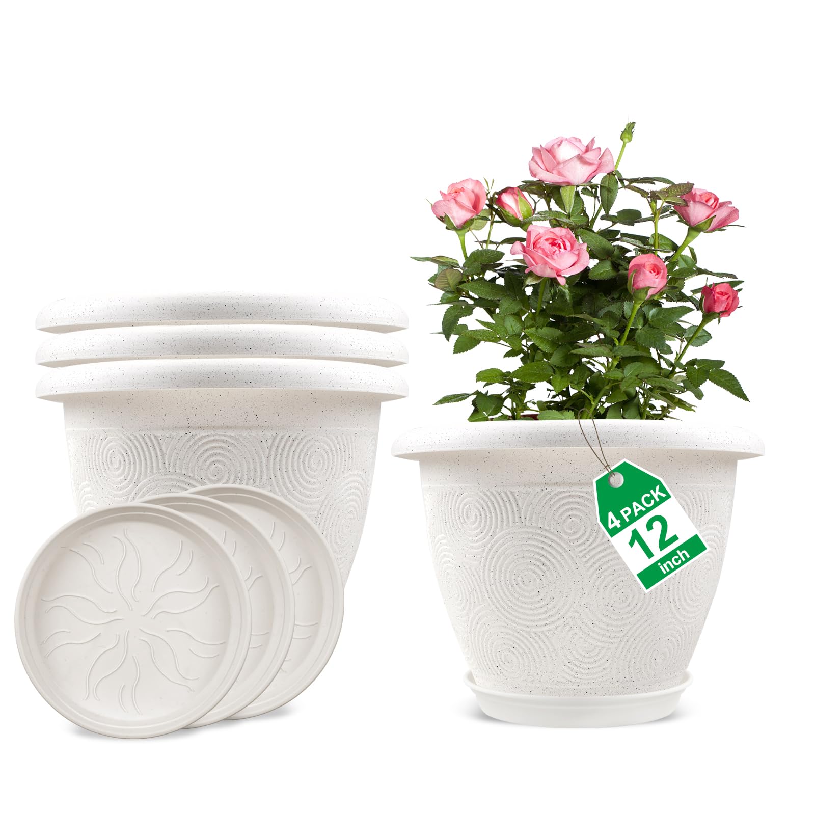 Fodetyff 12 Inch White Plant Pots 4 Pack