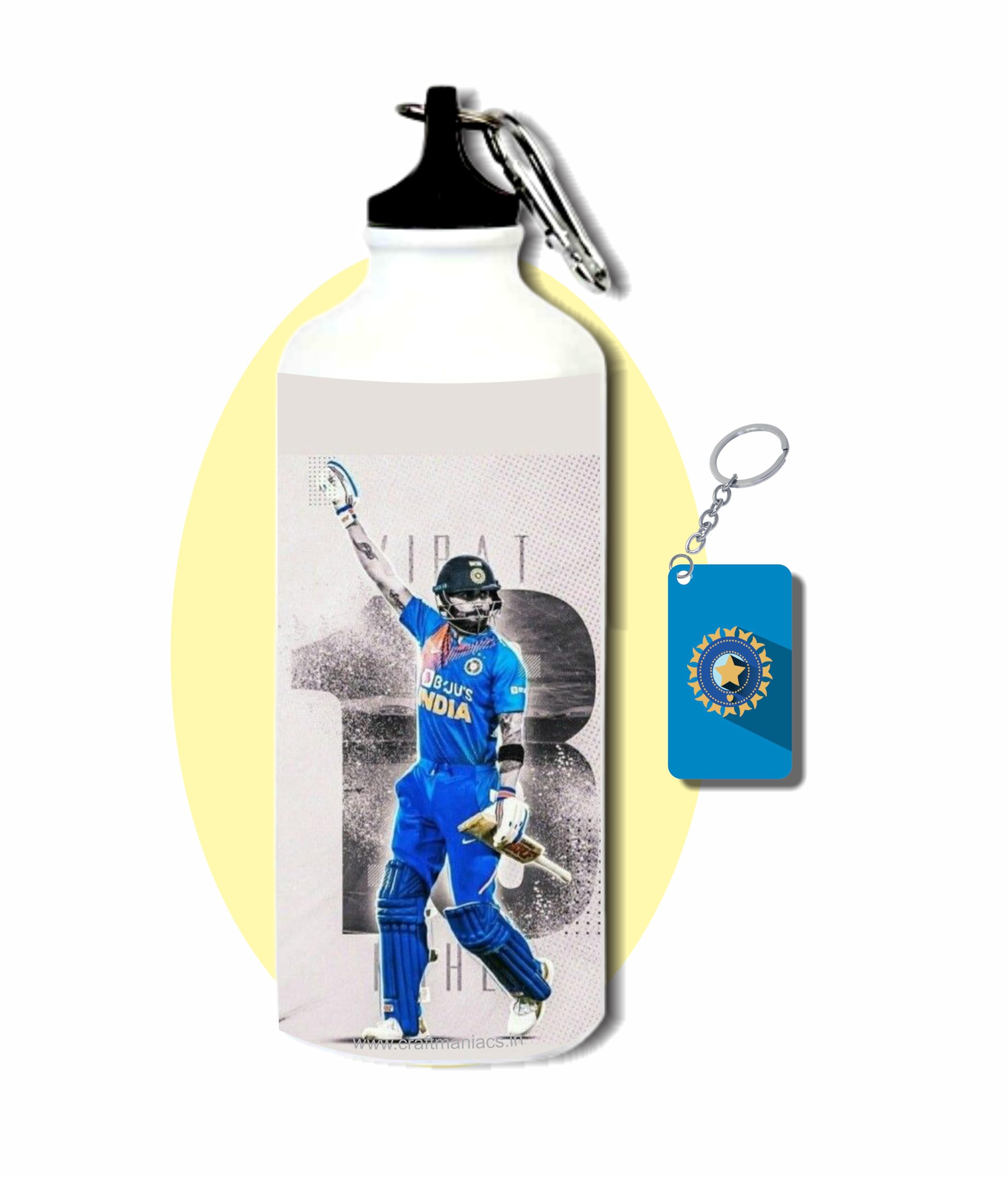 CRAFT MANIACS VIRAT KOHLI GREY CARICATURE 600 ML SIPPER BOTTLE & FREE WOODEN MDF KEYCHAIN BPA & LEAD FREE SIPPER BOTTLE FOR CRICKET ENTHUSIASTS-image-9