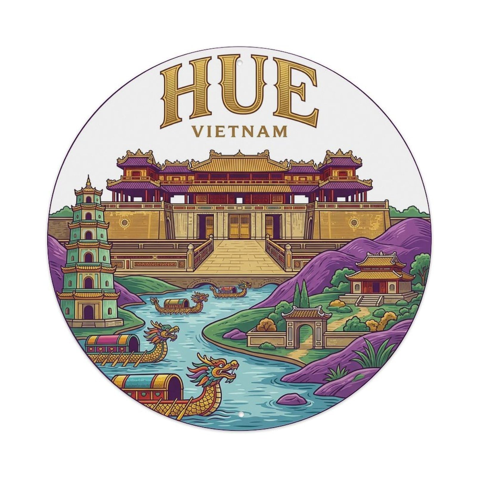 Vietnam Retro Travel Hue Vintage Metal Tin Sign Plaque Wall Decor for Cafe, Club Bar, Office, Garden Metal Poster 8x8Inch