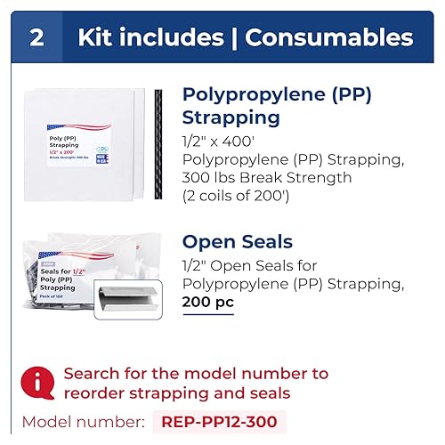 Miniatura 37 de IDL Packaging Kit de flejado de polipropileno (PP) portátil de 1/2 pulgada x 1000 pies, resistencia a la rotura de 600 libras, solución de flejado