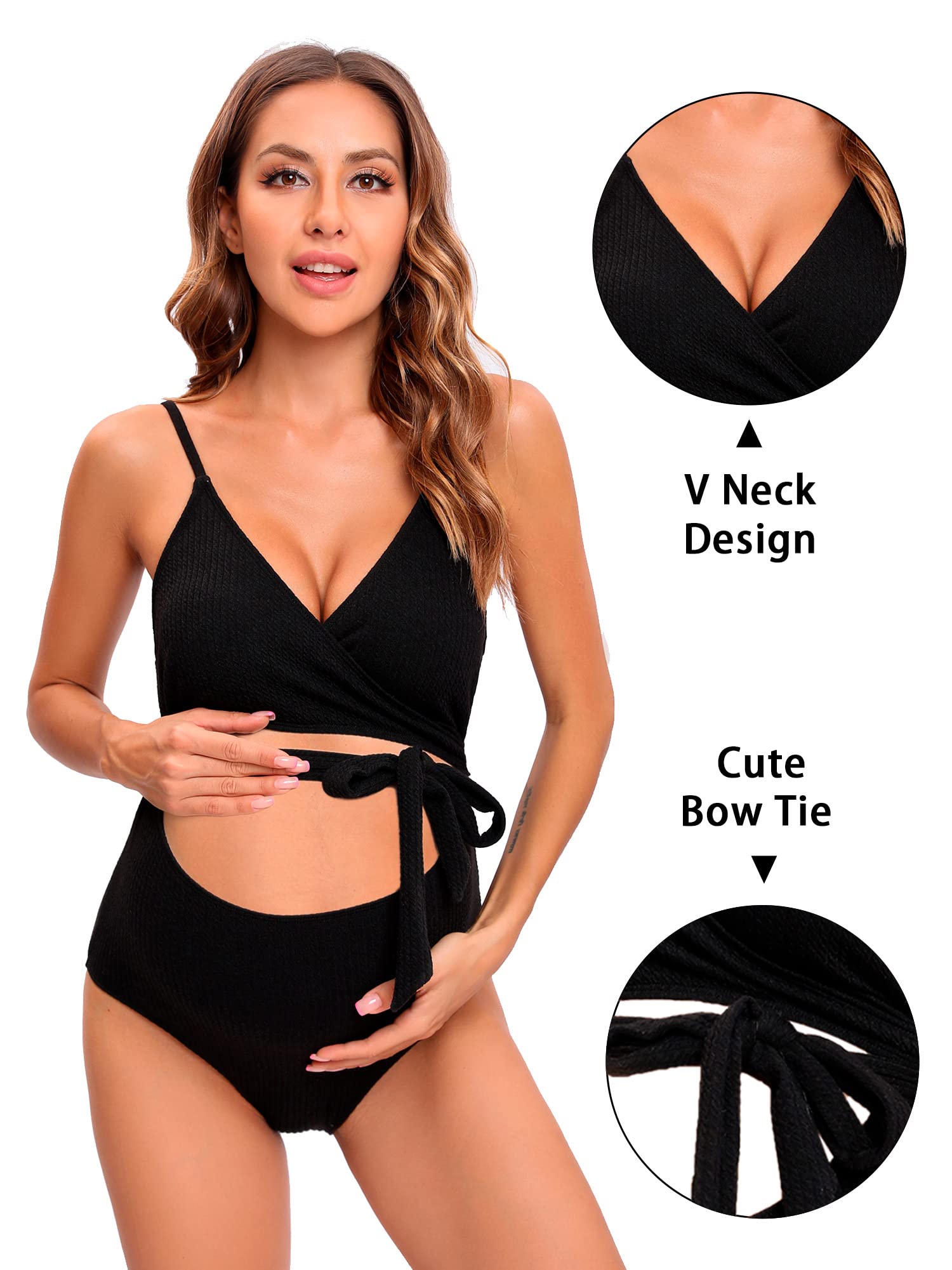 Tofern Maternité Maillot de Bain Grossesse 1 Pièce pour Femmes Enceintes Bikini Grossesse Col en V Vêtements De Plage