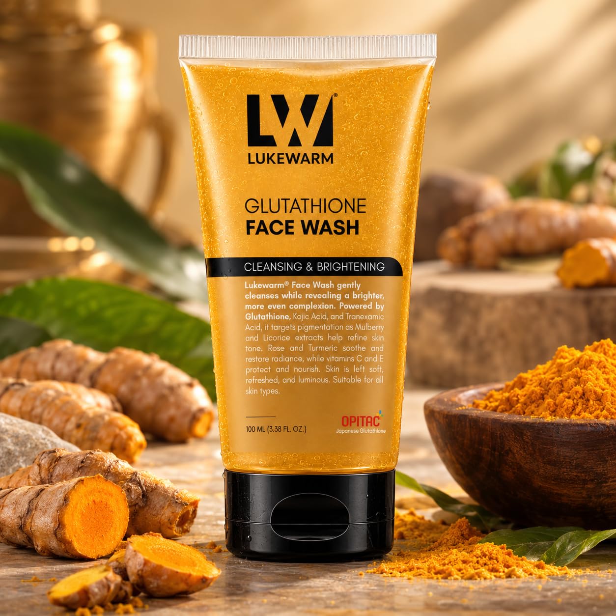 Lukewarm Glutathione Face & Acne Wash for Glowing, Deep Clean Brightening | All Skin Types, Women & Men | Glutathione, Kojic & Lactic Acid, Vitamin C & E