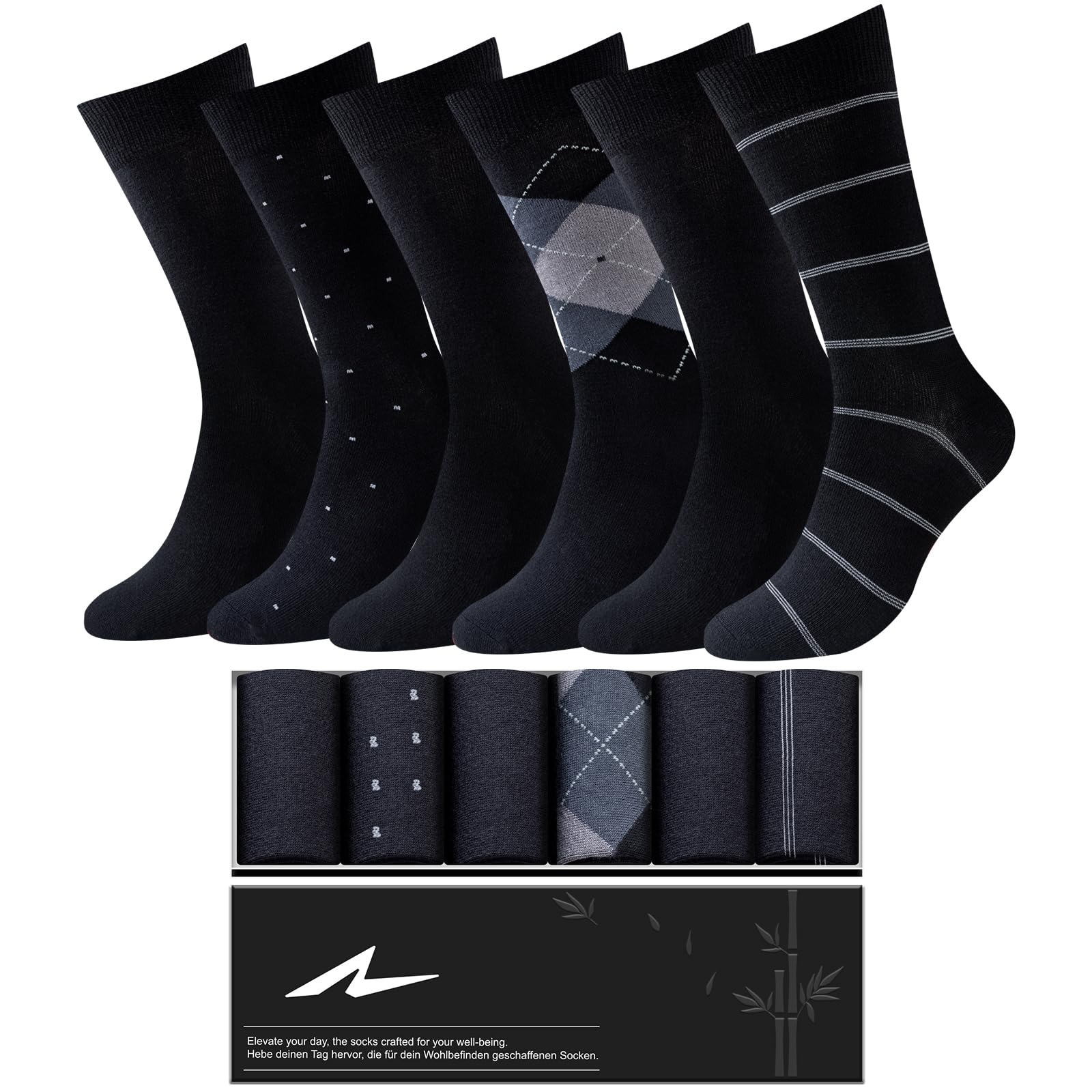 Calcetines de Bambú Transpirables para Hombre y Mujer 6 Pares, Calcetines de Negocios con Caja de Regalo