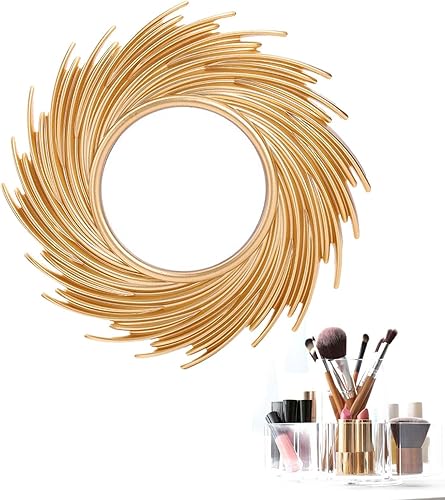 Miniatura 6 de Sunburstt - Espejo de pared dorado de 10 pulgadas, pequeño espejo de pared de metal para decoración del hogar, espejo colgante estilo dormitorio,