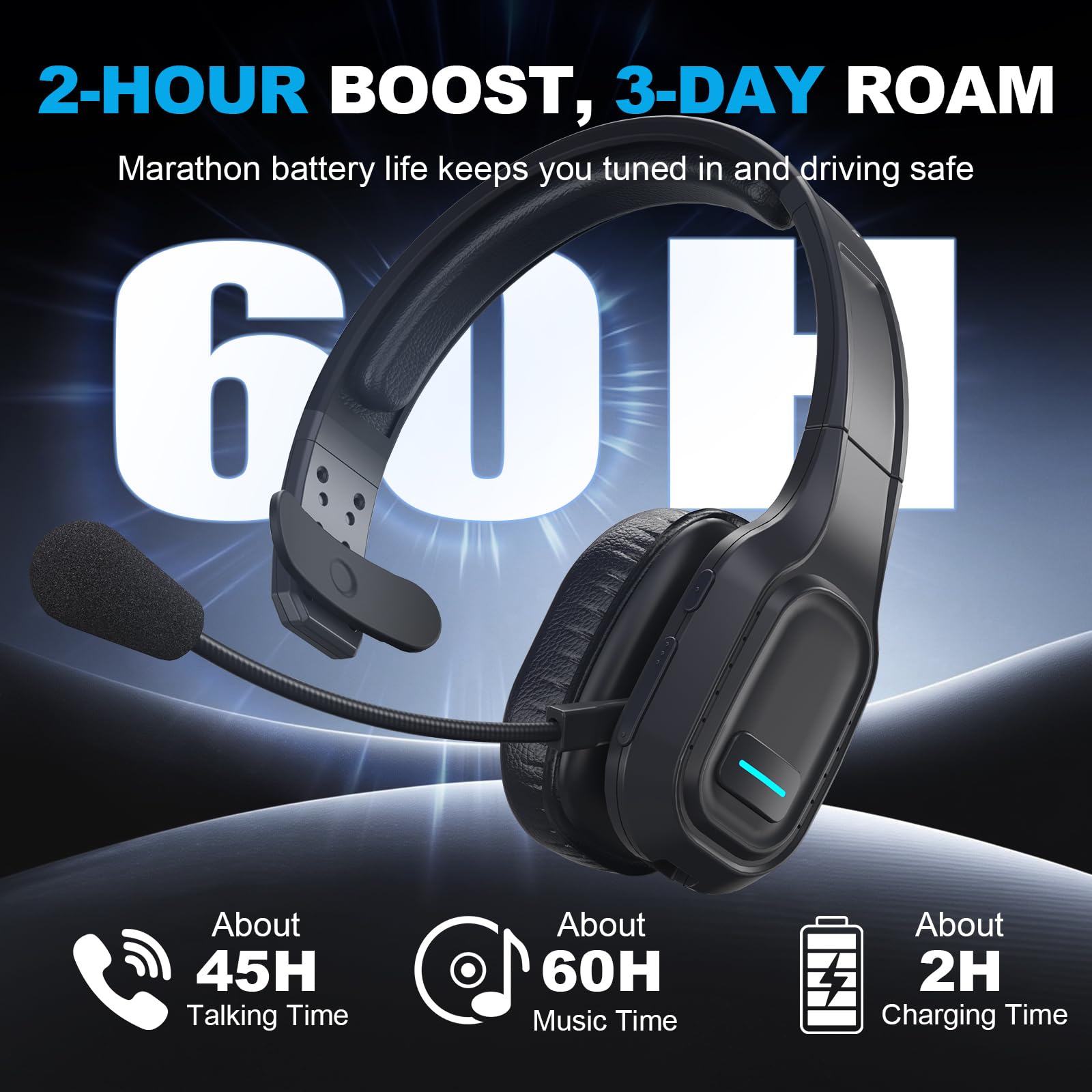 Auricolare Bluetooth per camionisti: cuffie wireless con microfono per telefoni, Skype, Call Center, ufficio (nero, chiavetta USB inclusa)