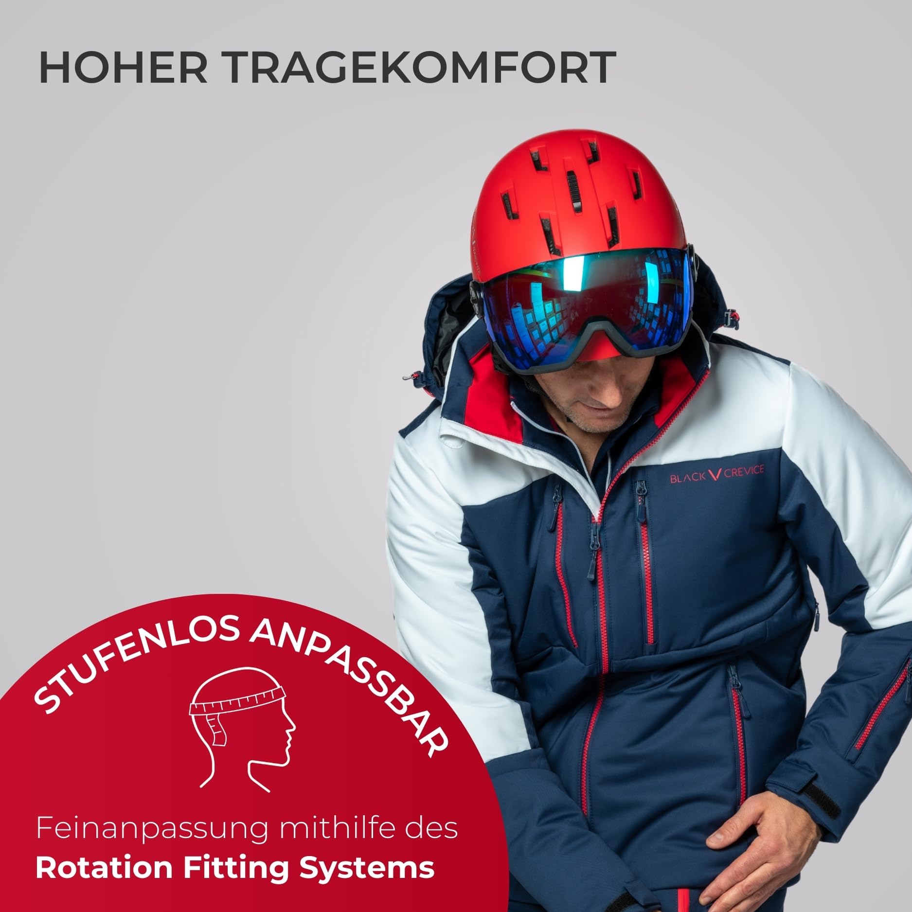 BLACK CREVICE Skihelm Streif I Stoßfester Skihelm in sportlichem Design I Skihelm Herren & Damen I Snowboard-Helm I Atmungsaktiver Ski-Helm I Größenverstellbar