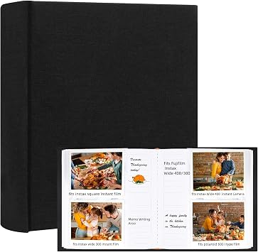 120 Pockets Linen Cover Photo Album for Fujifilm Instax Wide 300/400, with Writing Space-Fits 86x108 mm Instant Film, Ideal for Family, Wedding, Baby & Vacation Memories, Black