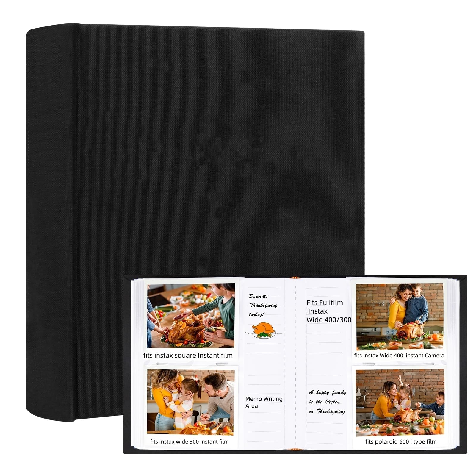 120 Pockets Wedding Photo Album with Memo Areas for Fujifilm Instax Wide 400/300 instant Camera,Linen Cover,3.5x4.5 Picture Book for Polaroid i-Type/ 600 and SX-70 Photos (Black)-image-8