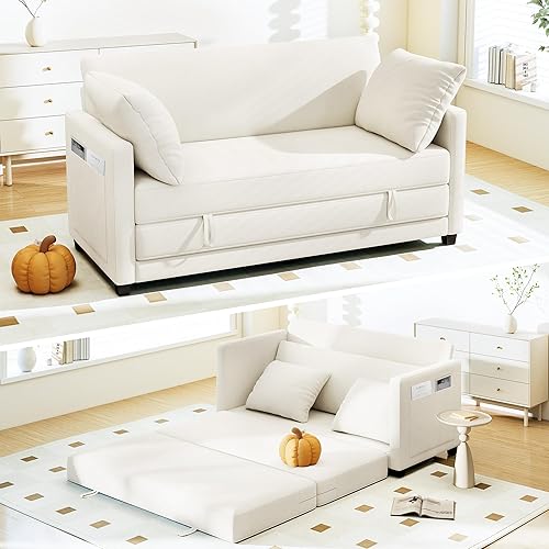Miniatura 10 de Sofá cama convertible de 51 pulgadas, sofá cama plegable 2 en 1, sofá biplaza para espacios pequeños, con 2 cojines, para apartamento, sala de estar