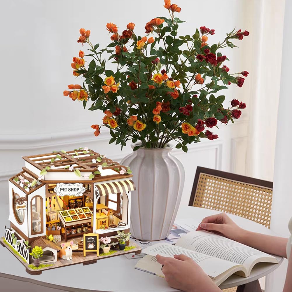 Criolpo Boekensteun-kit met led-verlichting, doe-het-zelf miniatuurhuis-set, poppenhuis-set, 3D houten puzzel, boekensteun, boekenhoekje, boekenplank, decoratie, cadeau voor tieners en volwassenen