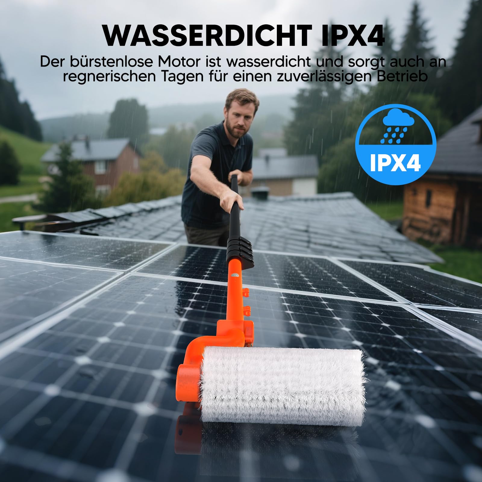 Elektrische Teleskop Waschbürste mit Teleskopstiel 6,5m - PV Anlage Reinigungswalze Waschbürste | Ausziehbar Teleskopstangen Reinigung für Fenster, Terrassendach, Wintergarten Reinigungsset